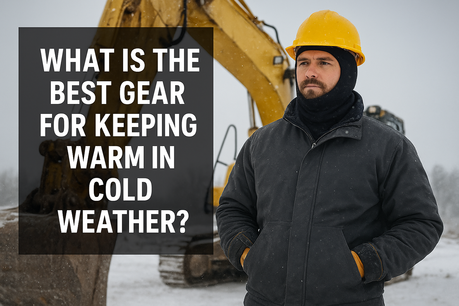 Man wearing warm outdoor clothing in the snow with text "What Is The Best Gear For Keeping Warm In Cold Weather?"