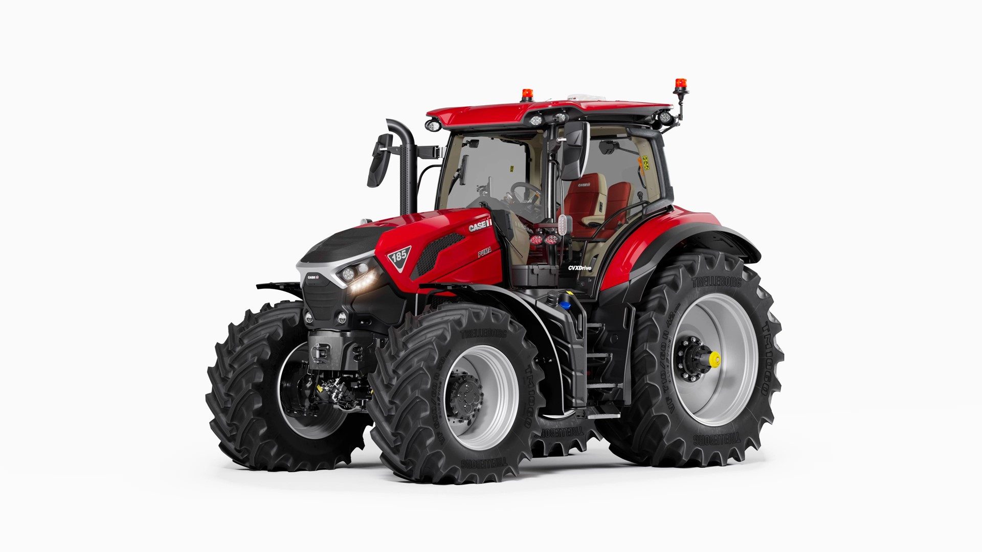 Case IH Puma tractor in red with heavy-duty tires and a modern cab shown against a white background.