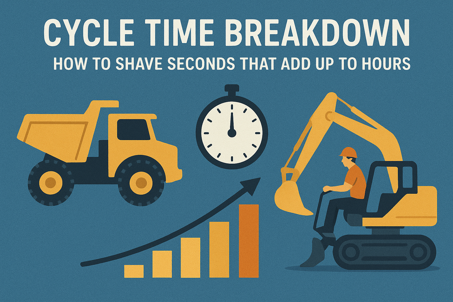 Heavy equipment cycle time illustration with the text "Cycle Time Breakdown How To Shave Seconds That Add Up To Hours."