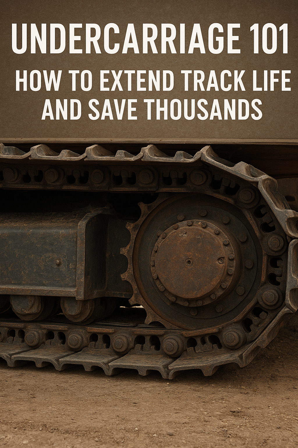 Close up of heavy equipment tracks with the text "Undercarriage 101 How To Extend Track Life And Save Thousands."