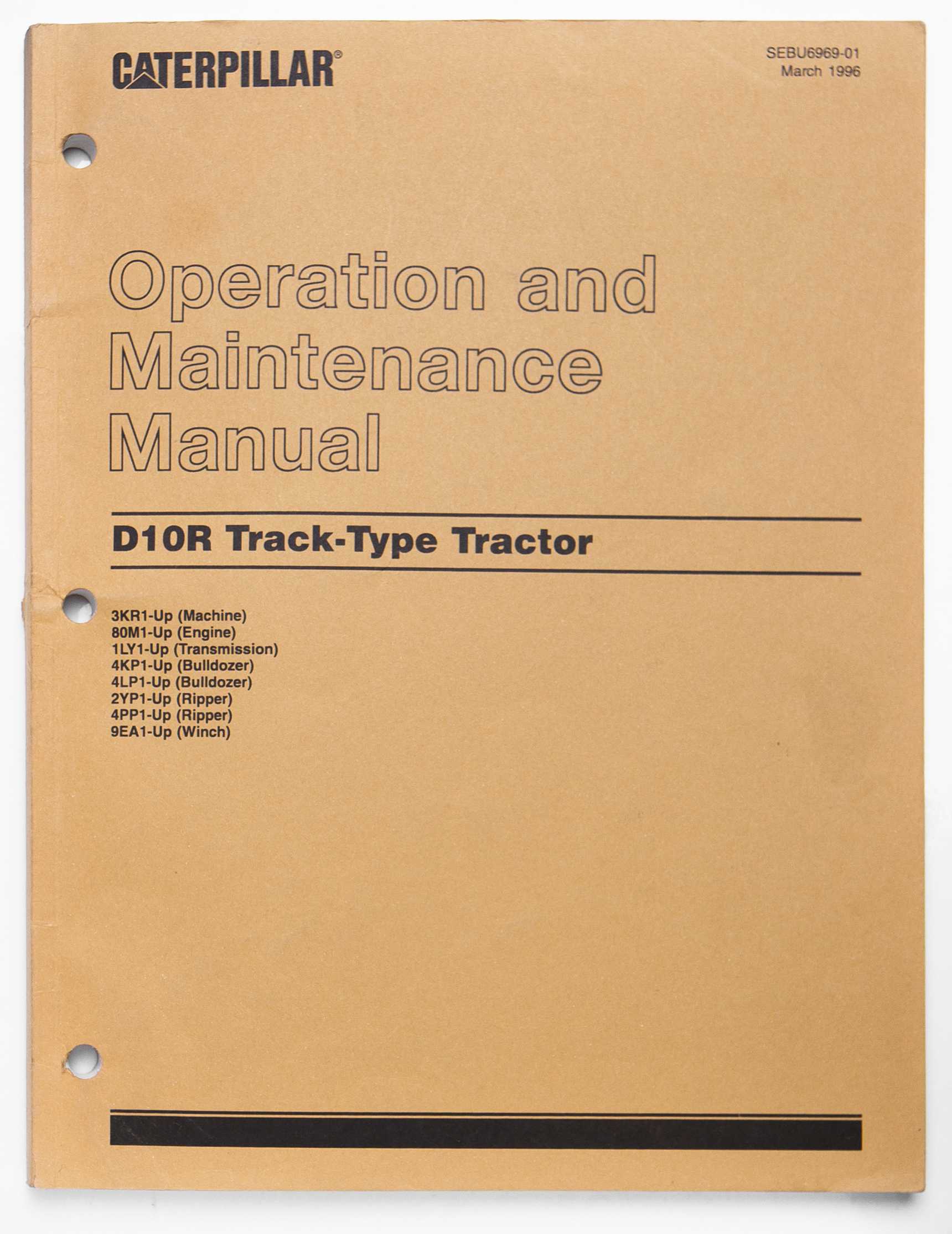 Caterpillar D10R Track-Type Tractor Operation & Maintenance Manual SEBU6969-01 March 1996 For Sale