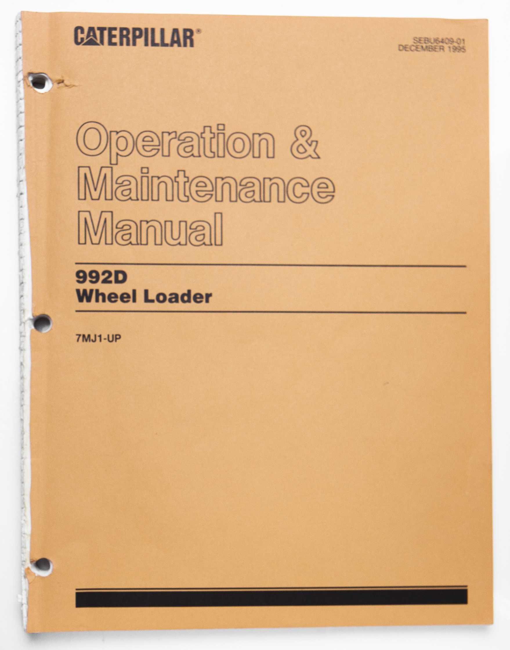 Caterpillar 992D Wheel Loader Operation & Maintenance Manual SEBU6409-01 December 1995 For Sale