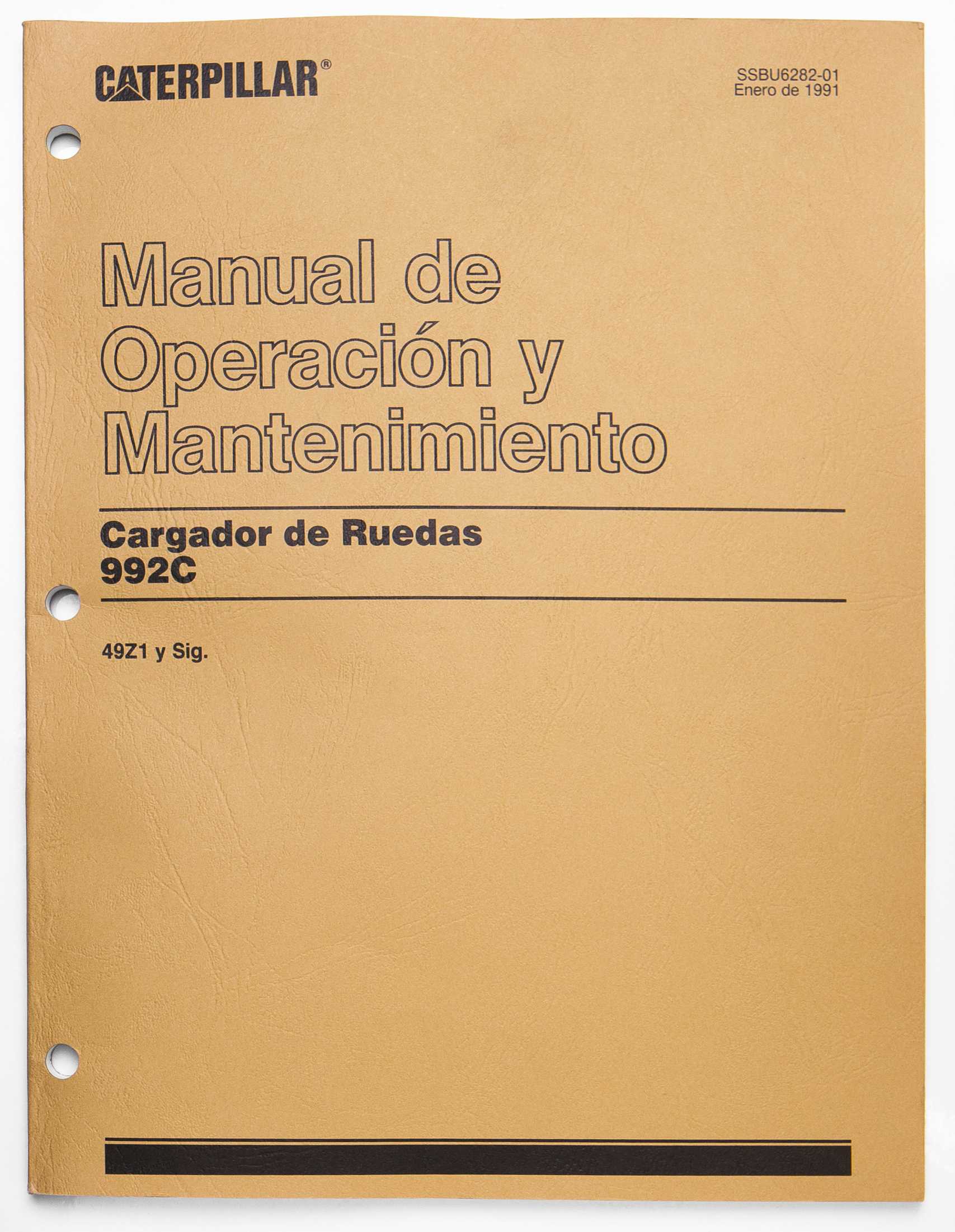 Caterpillar 992C Wheel Loader Operation and Maintenance Manual SSBU6282-01 January 1991 Spanish For Sale