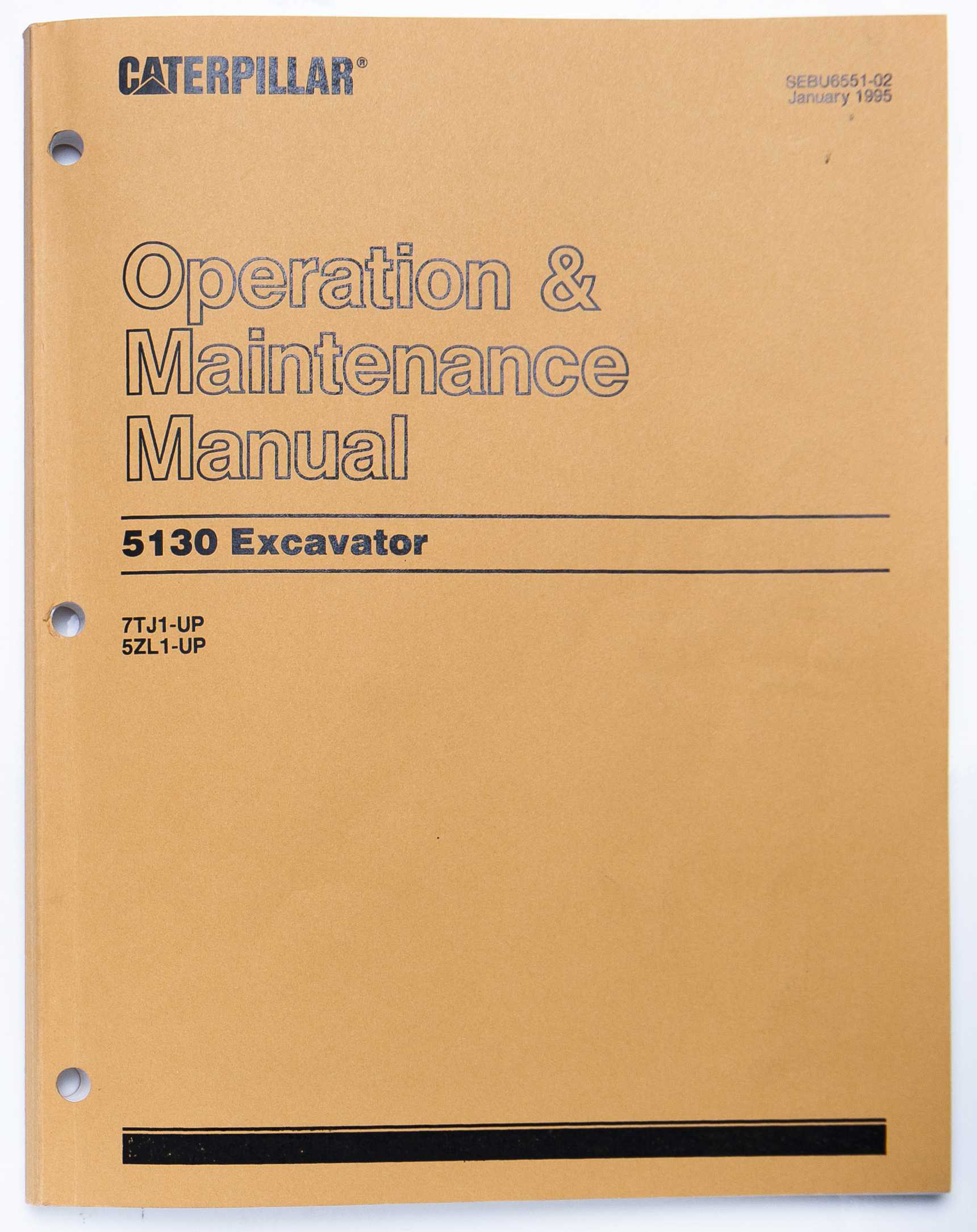 Caterpillar 5130 Excavator Operation & Maintenance Manual SEBU6551-02 January 1995 For Sale