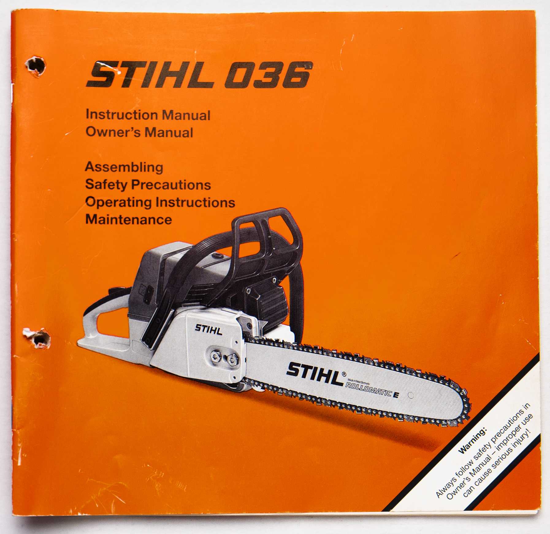 Stihl 036 Instruction/Owner's Manual 0458 138 0121. M4. D3. Rei. 1993 For Sale