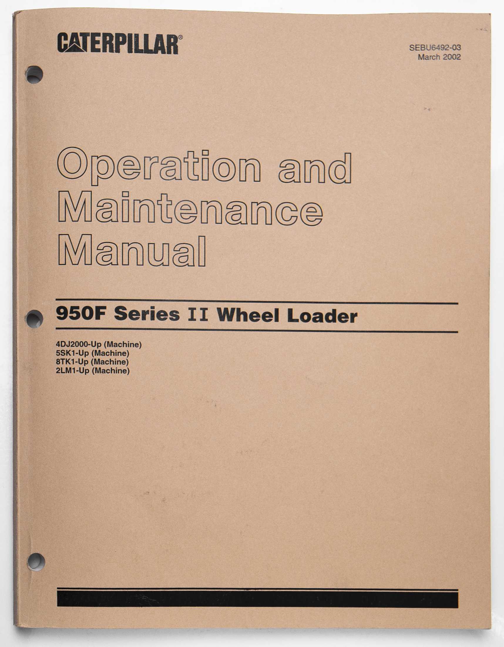 Caterpillar 950F Series II Wheel Loader Operation & Maintenance Manual SEBU6492-03 March 2002 For Sale