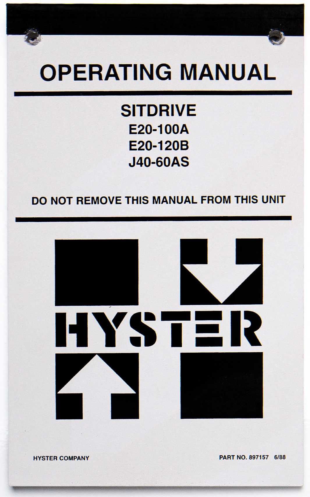 Hyster E20-100A, E20-120B, J40-60AS Sitdrive Operating Manual 897157 June 1988 For Sale