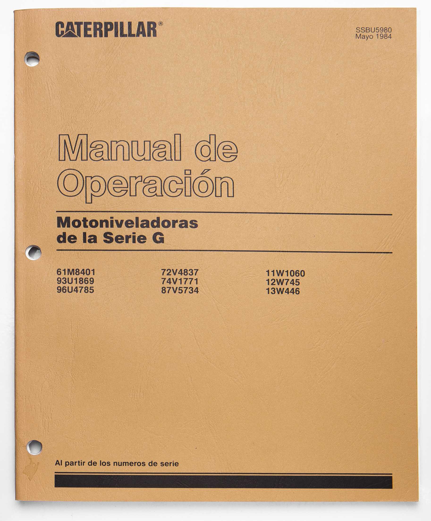Caterpillar G Series Motor Grader Operation Manual SSBU5980 May 1984 Spanish For Sale