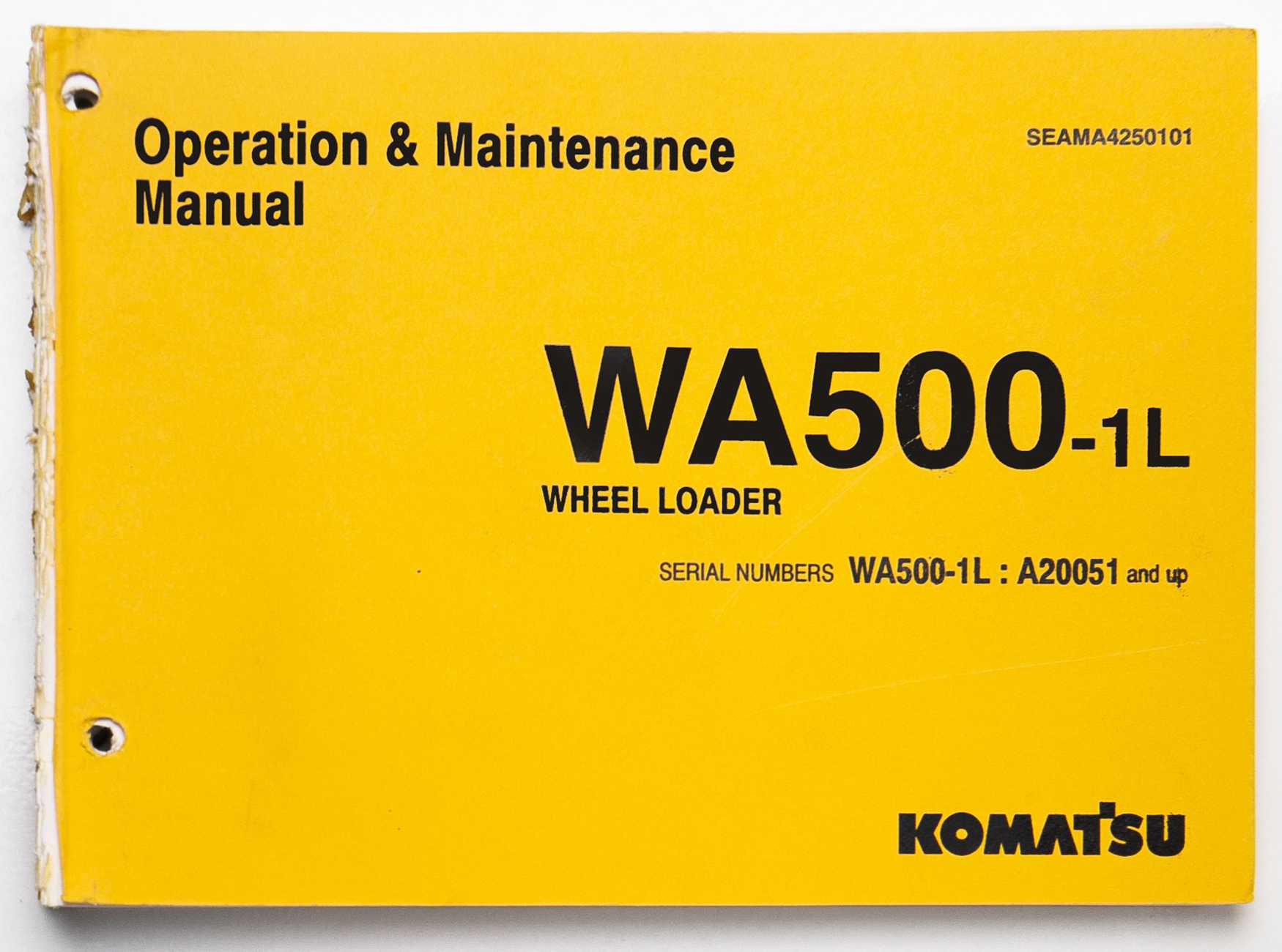 Komatsu WA500-1L Wheel Loader Operation & Maintenance Manual SEAMA4250101 November 1994 For Sale