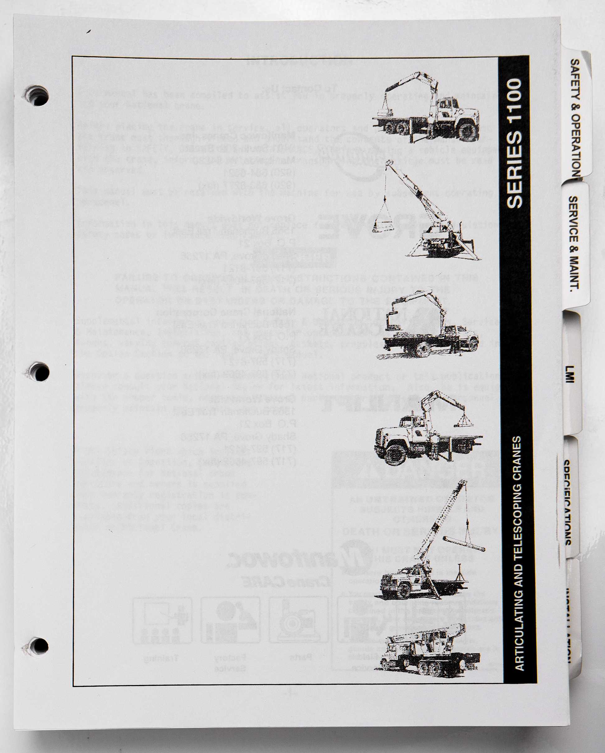 Manitowoc CraneCare Series 1100 Articulating & Telescoping Cranes Operation & Maintenance Manual For Sale