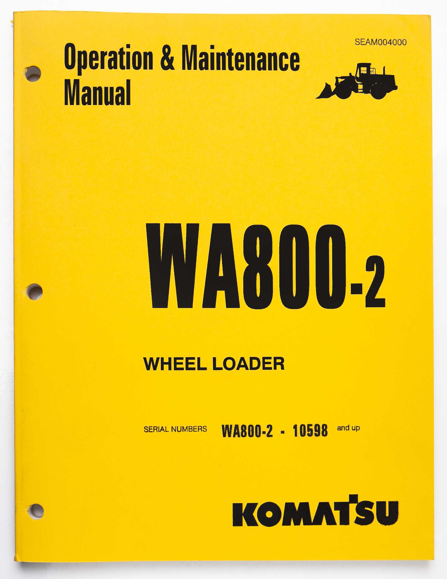 Komatsu WA800-2 Wheel Loader Operation & Maintenance Manual SEAM004000 April 1996 For Sale