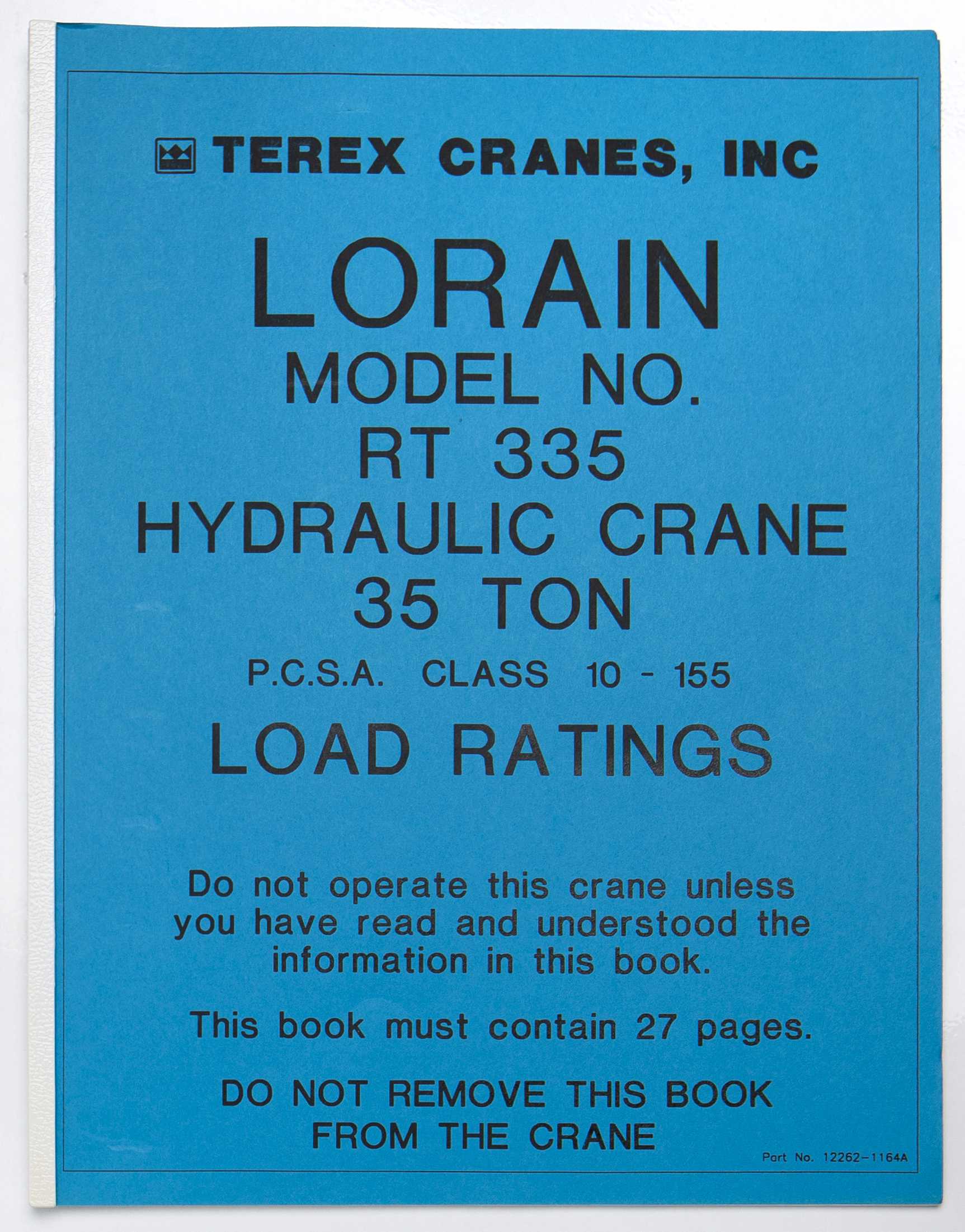 Terex Cranes Lorain RT 335 Hydraulic Crane 35 Ton Load Ratings 12262-1164A For Sale