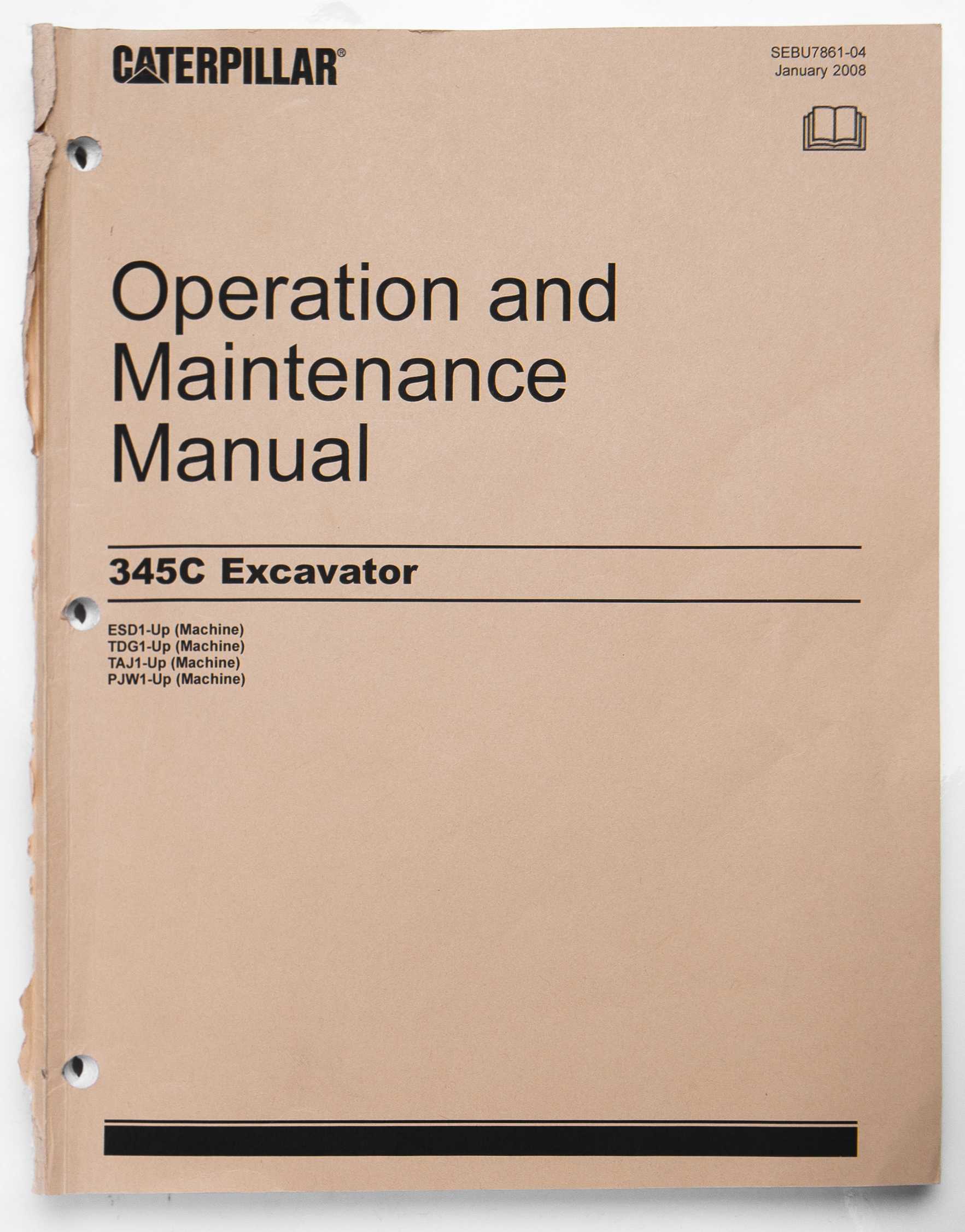 Caterpillar 345C Excavator SEBU7861-04 January 2008 Operation & Maintenance Manual For Sale