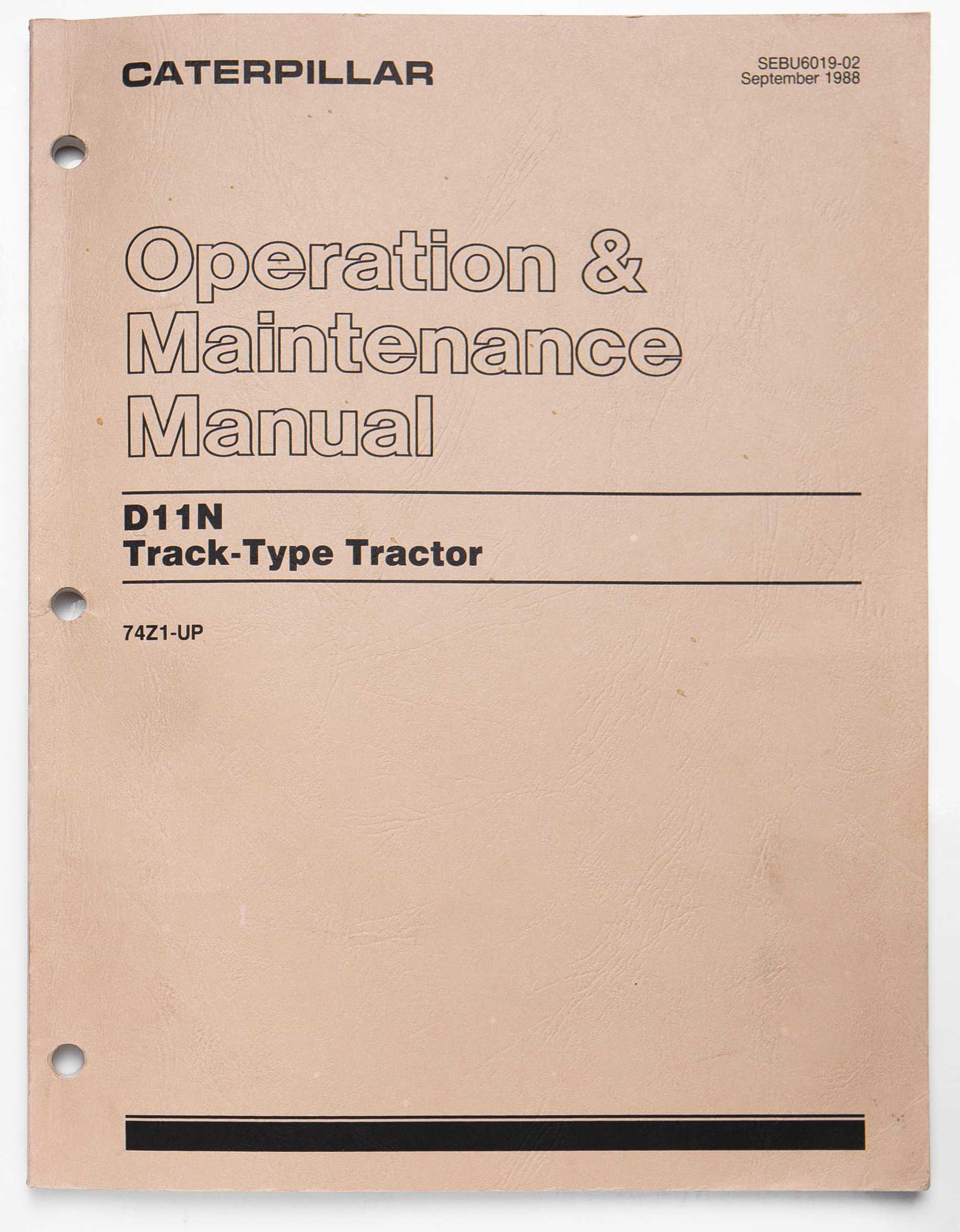 Caterpillar D11N Track-Type Tractor Operation & Maintenance Manual SEBU6019-02 September 1988 For Sale