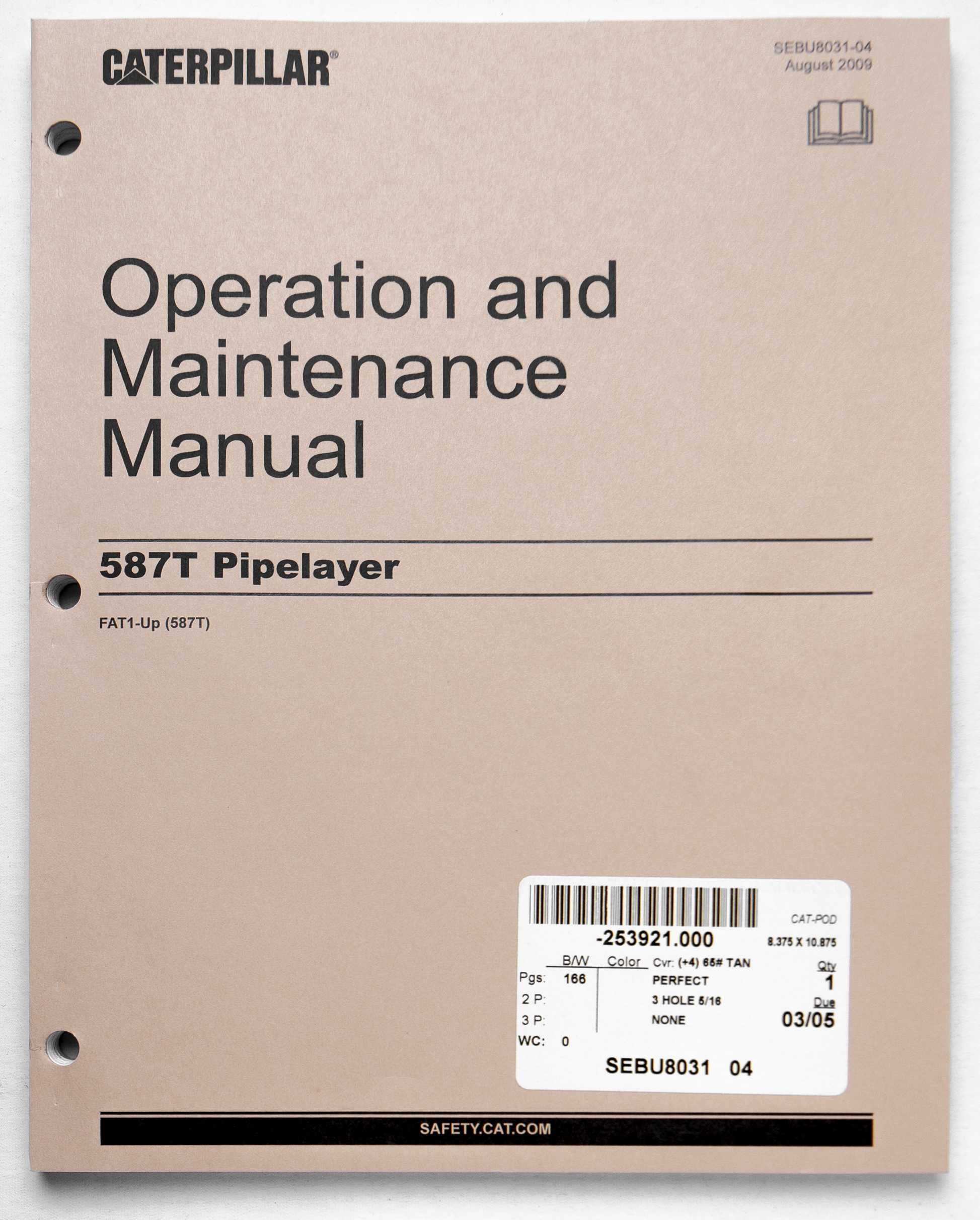 Caterpillar 587T Pipelayer Operation & Maintenance Manual SEBU8031-04 August 2009 For Sale