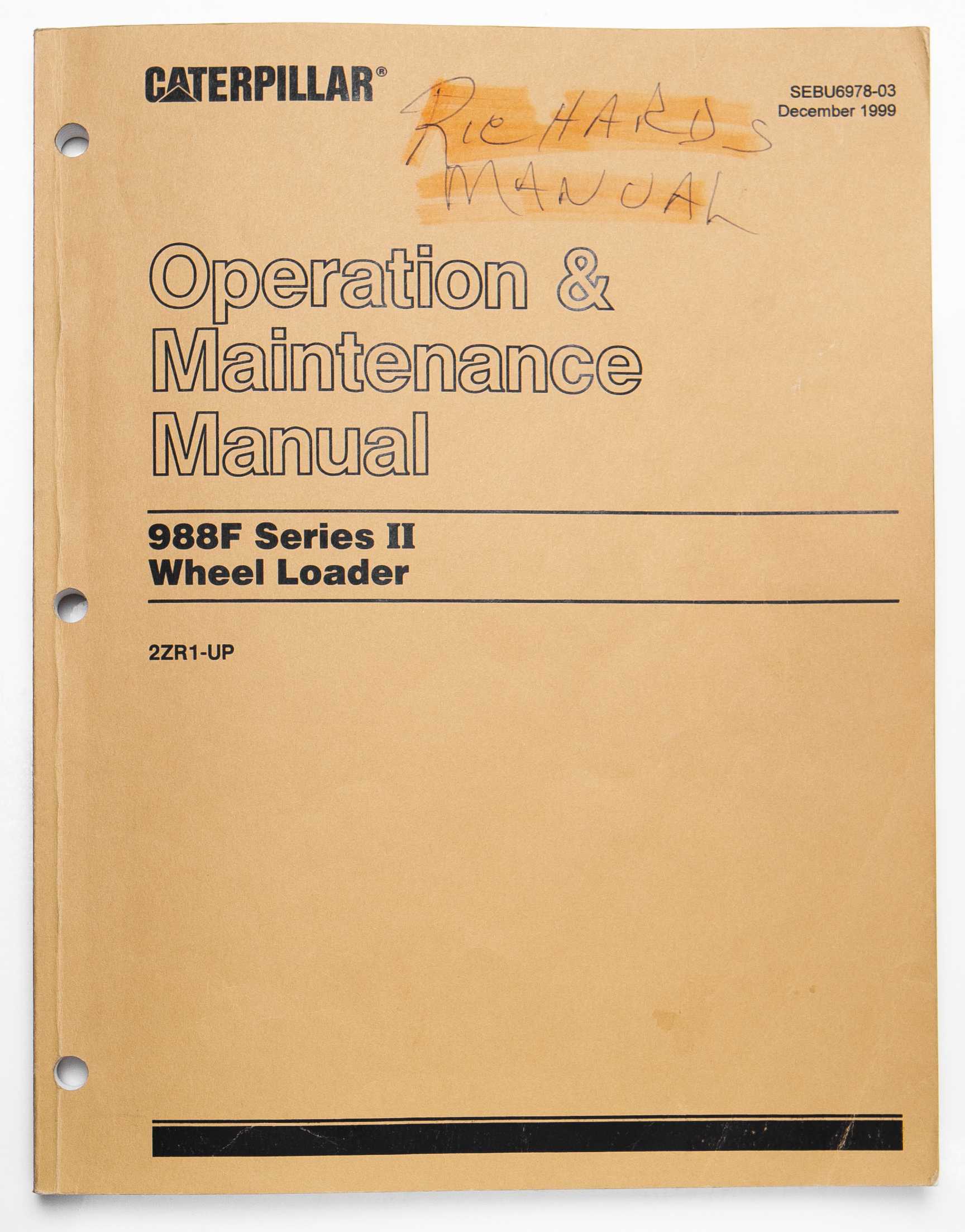 Caterpillar 988F Series II Wheel Loader Operation & Maintenance Manual SEBU6978-03 December 1999 For Sale