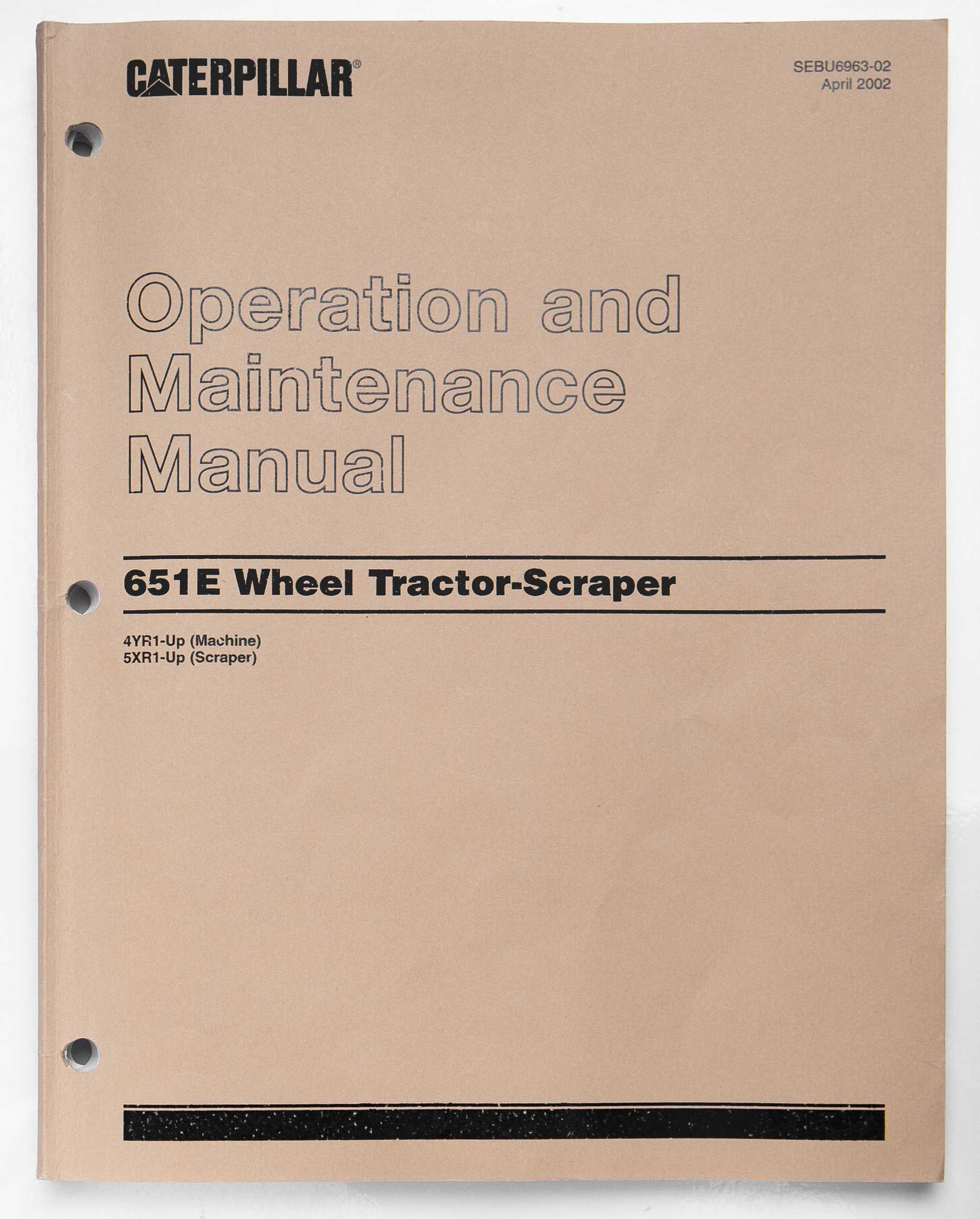 Caterpillar 651E Wheel Tractor-Scraper Operation & Maintenance Manual SEBU6963-02 April 2002 For Sale
