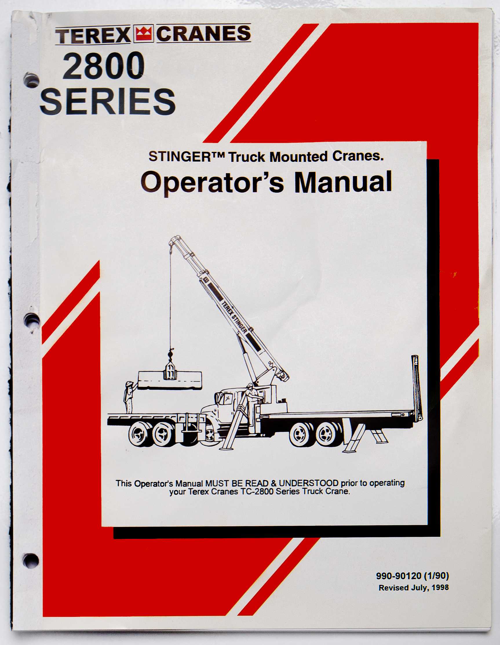 Terex Cranes 2800 Series Stinger Truck Mounted Cranes Operator's Manual 990-90120 (1/90) July 1998 For Sale