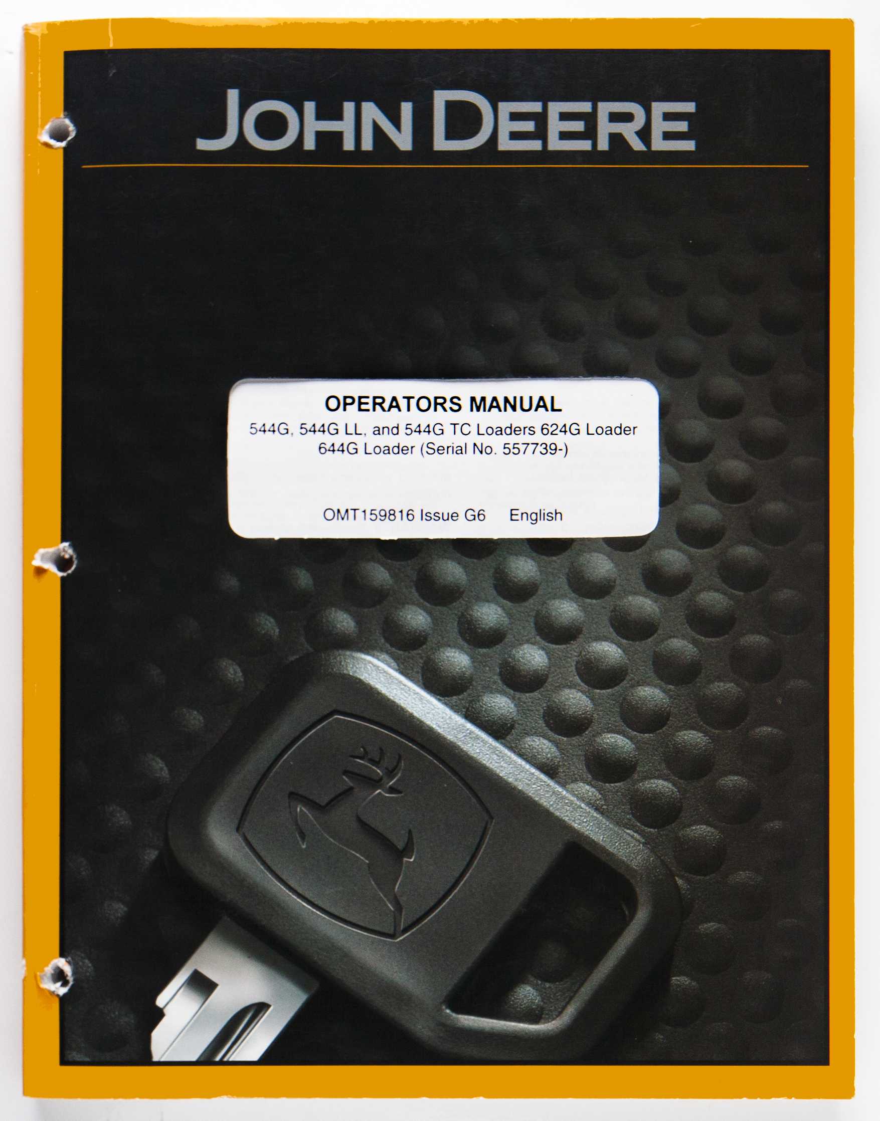 John Deere 544G, 544G LL & 544G TC Loaders, 624G & 644G Loaders Operators Manual OMT159816 Issue G6 March 2003 For Sale