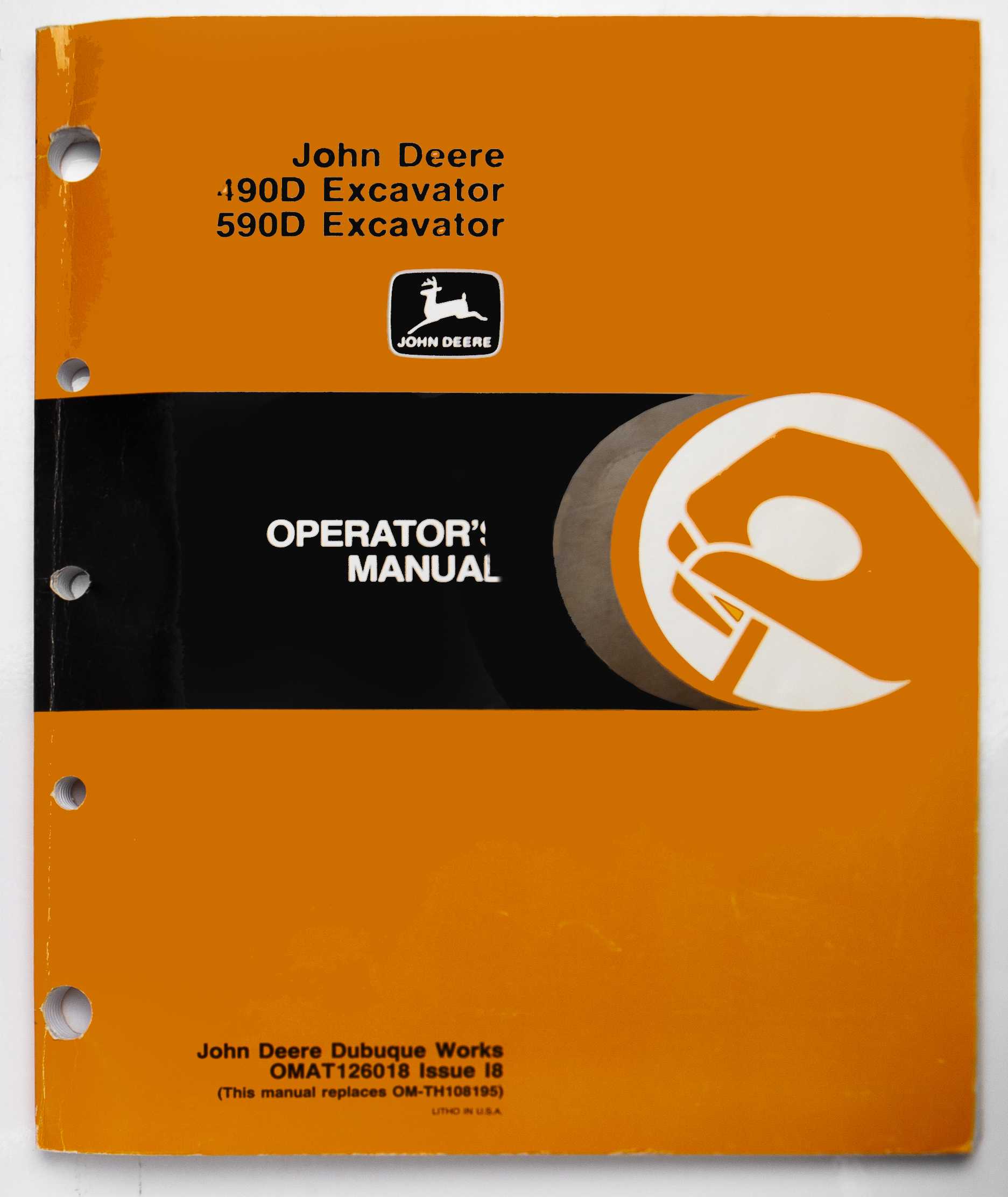 John Deere 490D & 590D Excavators Operator's Manual OMAT126018 Issue I8 1988 For Sale