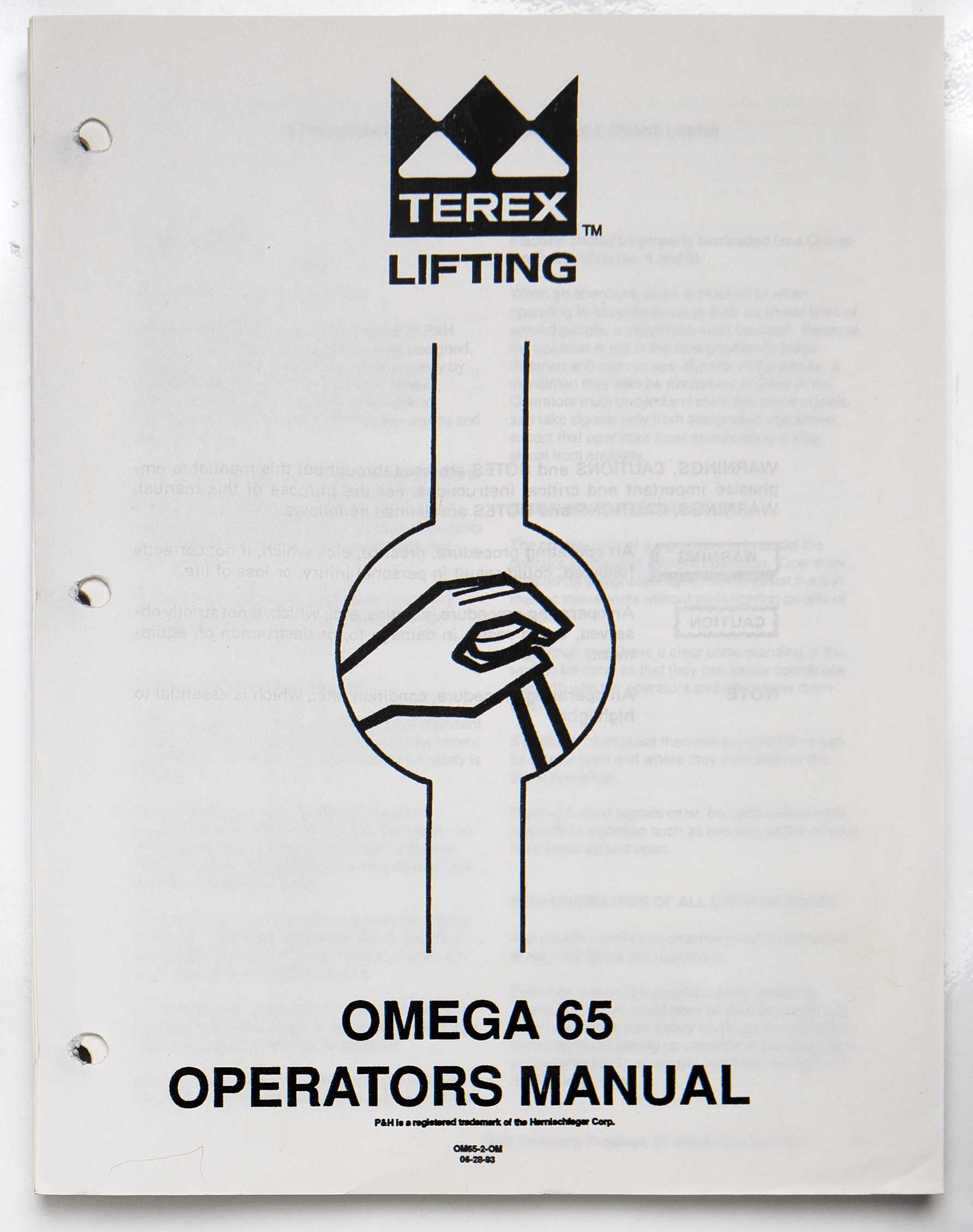 Terex Lifting Omega 65 Operators Manual OM65-2-OM June 1993 For Sale