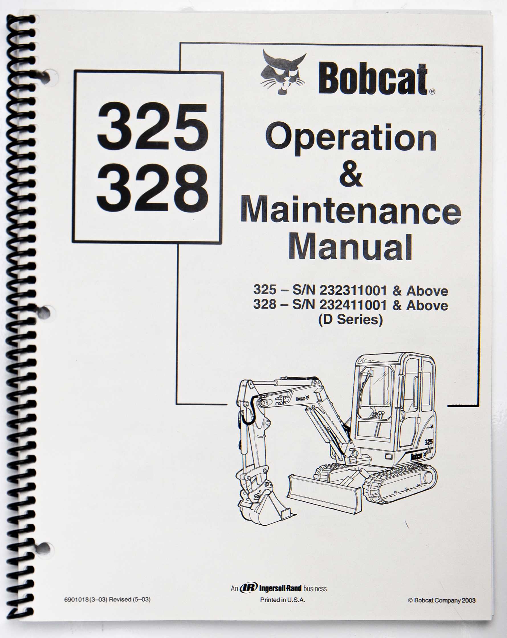 Bobcat 325 & 328 Excavator Operation & Maintenance Manual 6901018 May 2003 For Sale