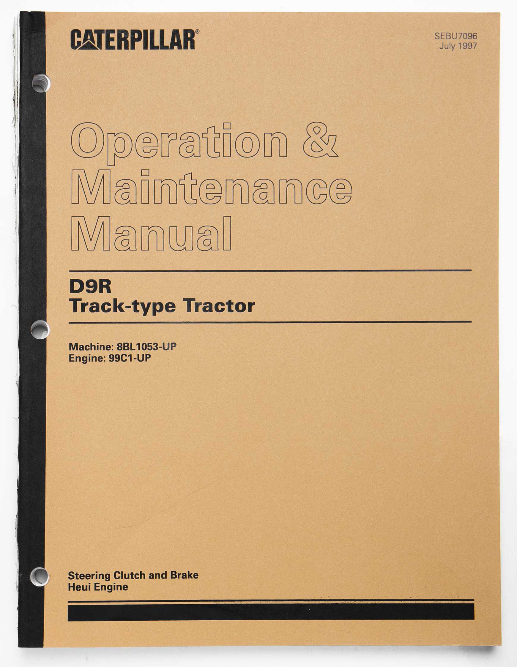 Caterpillar  D9R Track-Type Tractor Operation & Maintenance Manual  SEBU7096 July 1997 For Sale