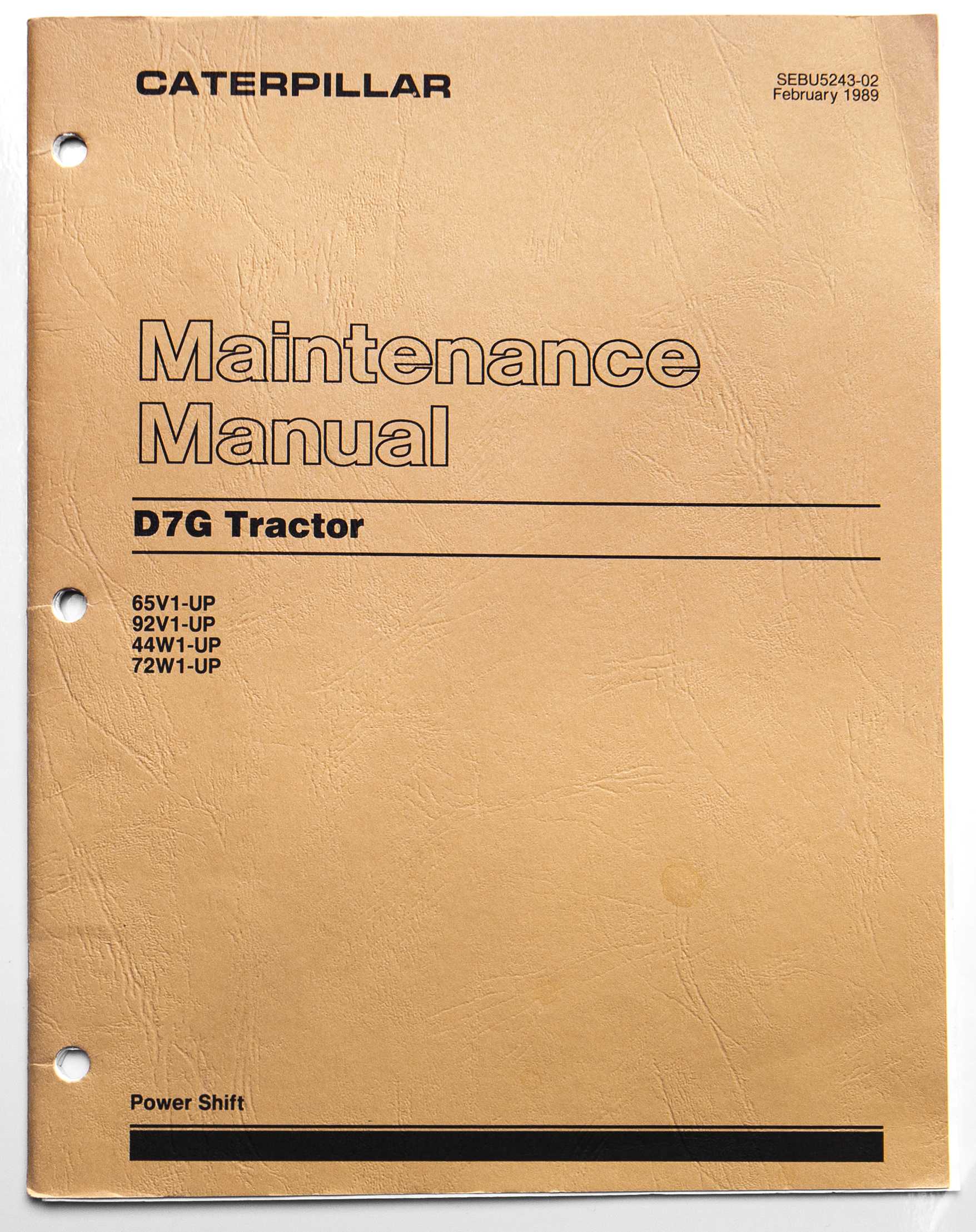Caterpillar D7G Tractor Maintenance Manual  SEBU5243-02 February 1989 For Sale