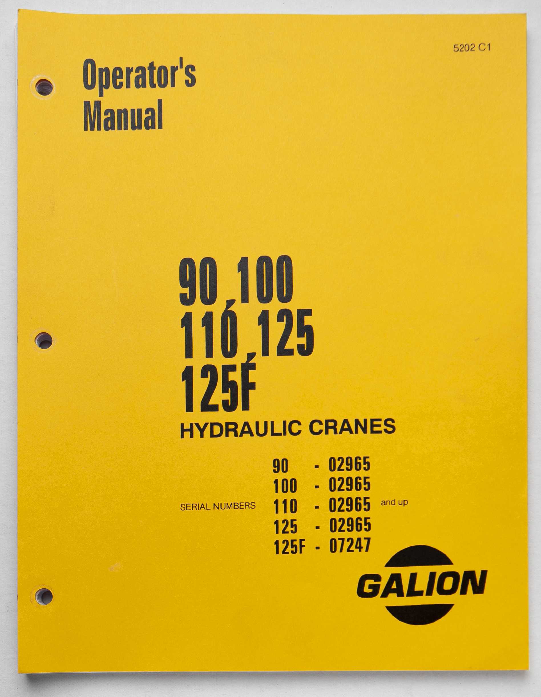 Galion 90, 100, 110, 125, 125F Hydraulic Cranes Operator's Manual 5202 C1 March 1981 For Sale
