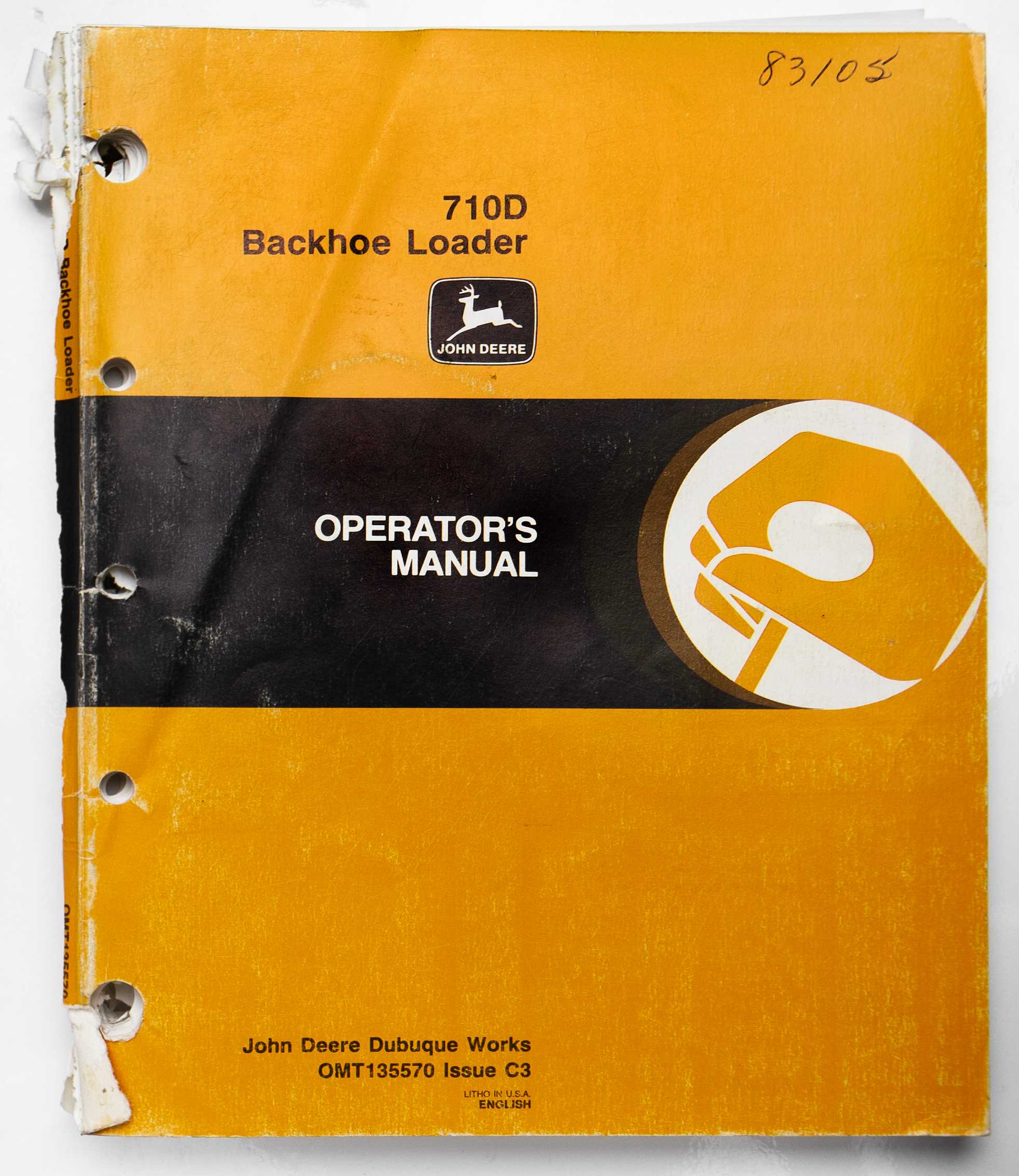 John Deere 710D Backhoe Loader Operator's Manual OMT135570 Issue C3 For Sale