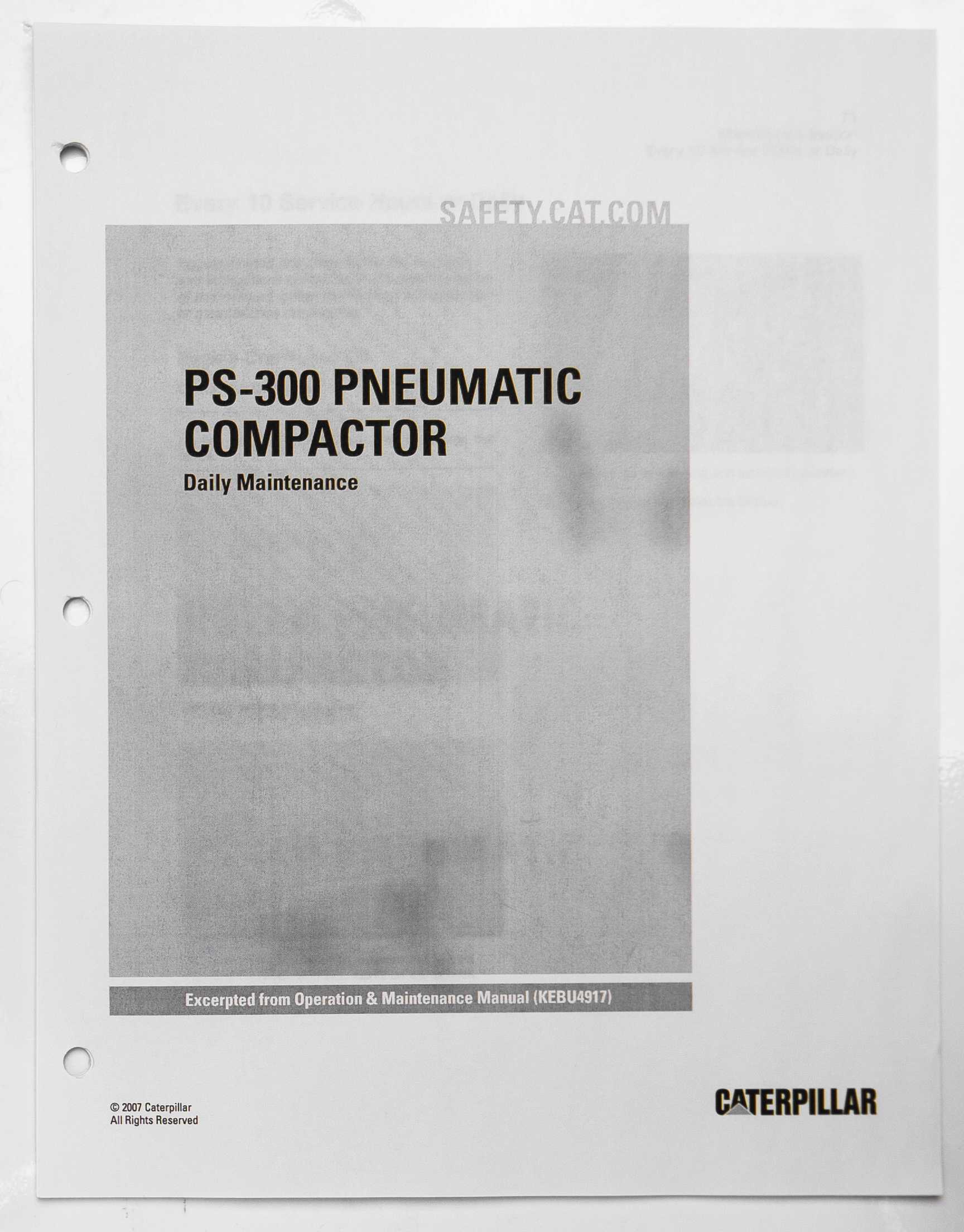 Caterpillar PS-300 Pneumatic Compactor Excerpted from Operation & Maintenance Manual Daily Maintenance KEBU4917 2007 For Sale