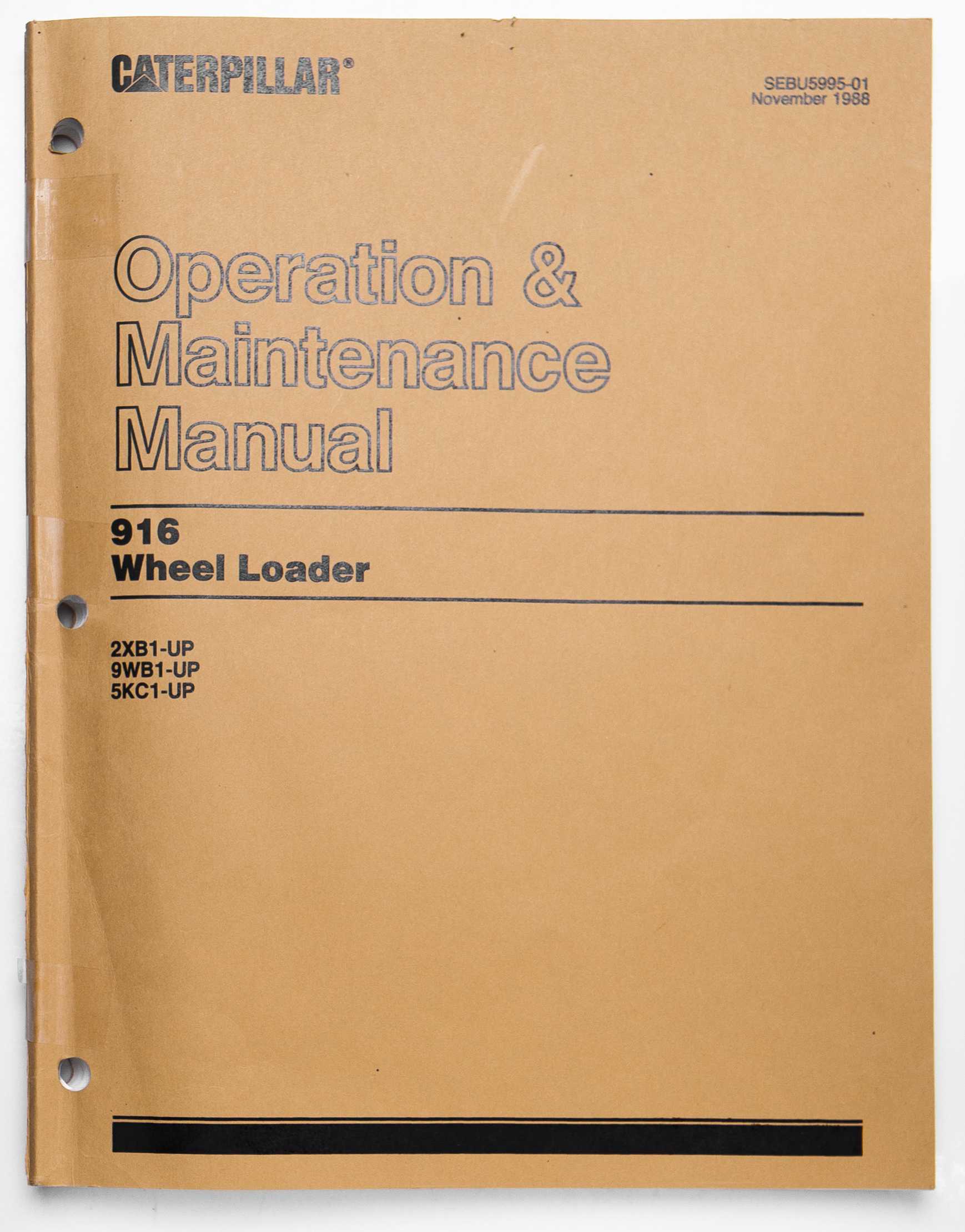 Caterpillar 916 Wheel Loader Operation & Maintenance Manual SEBU5995-01 November 1988 For Sale