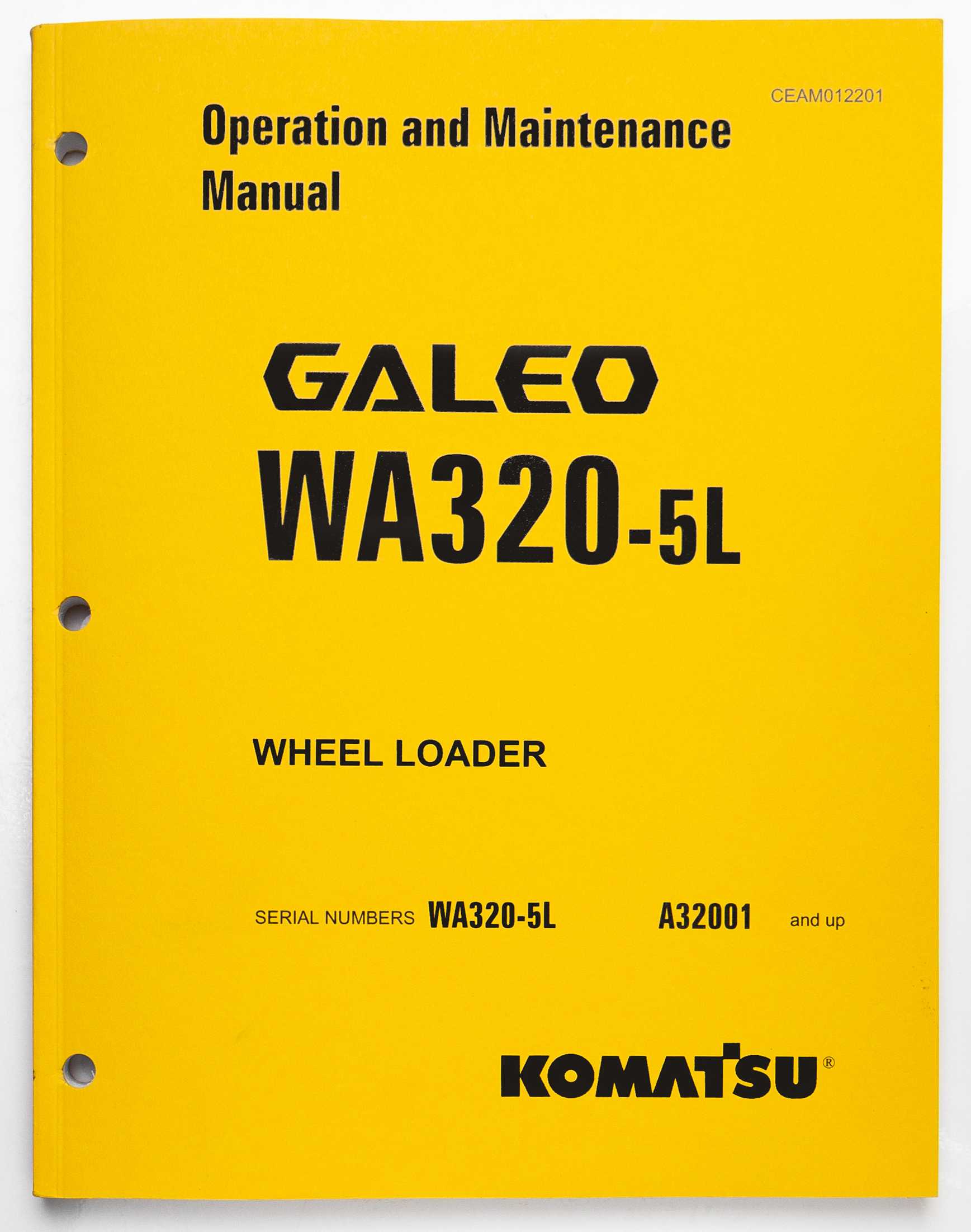 Komatsu Galeo WA320-5L Wheel Loader Operation & Maintenance Manual CEAM012201 August 2005 For Sale