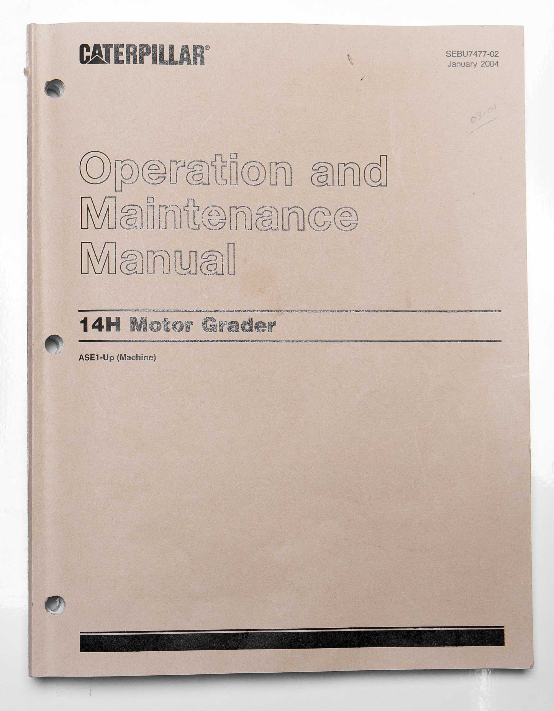 Caterpillar 14H Motor Grader Operation & Maintenance Manual SEBU7477-02 January 2004 For Sale