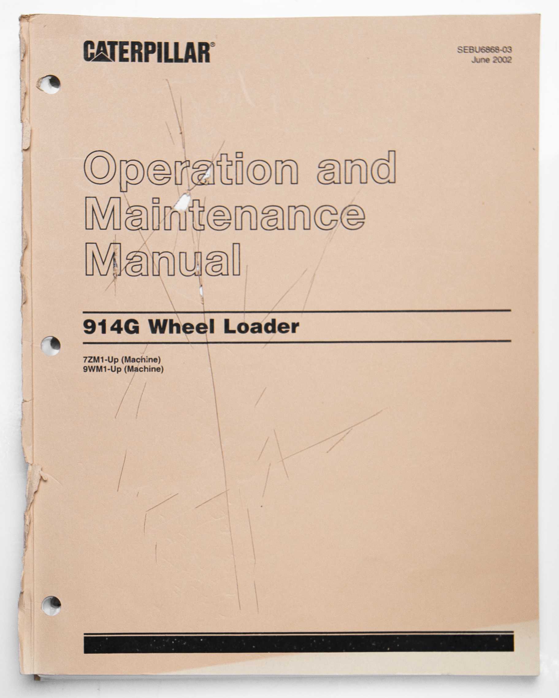 Caterpillar 914G Wheel Loader Operation & Maintenance Manual SEBU6868-03 June 2002 For Sale