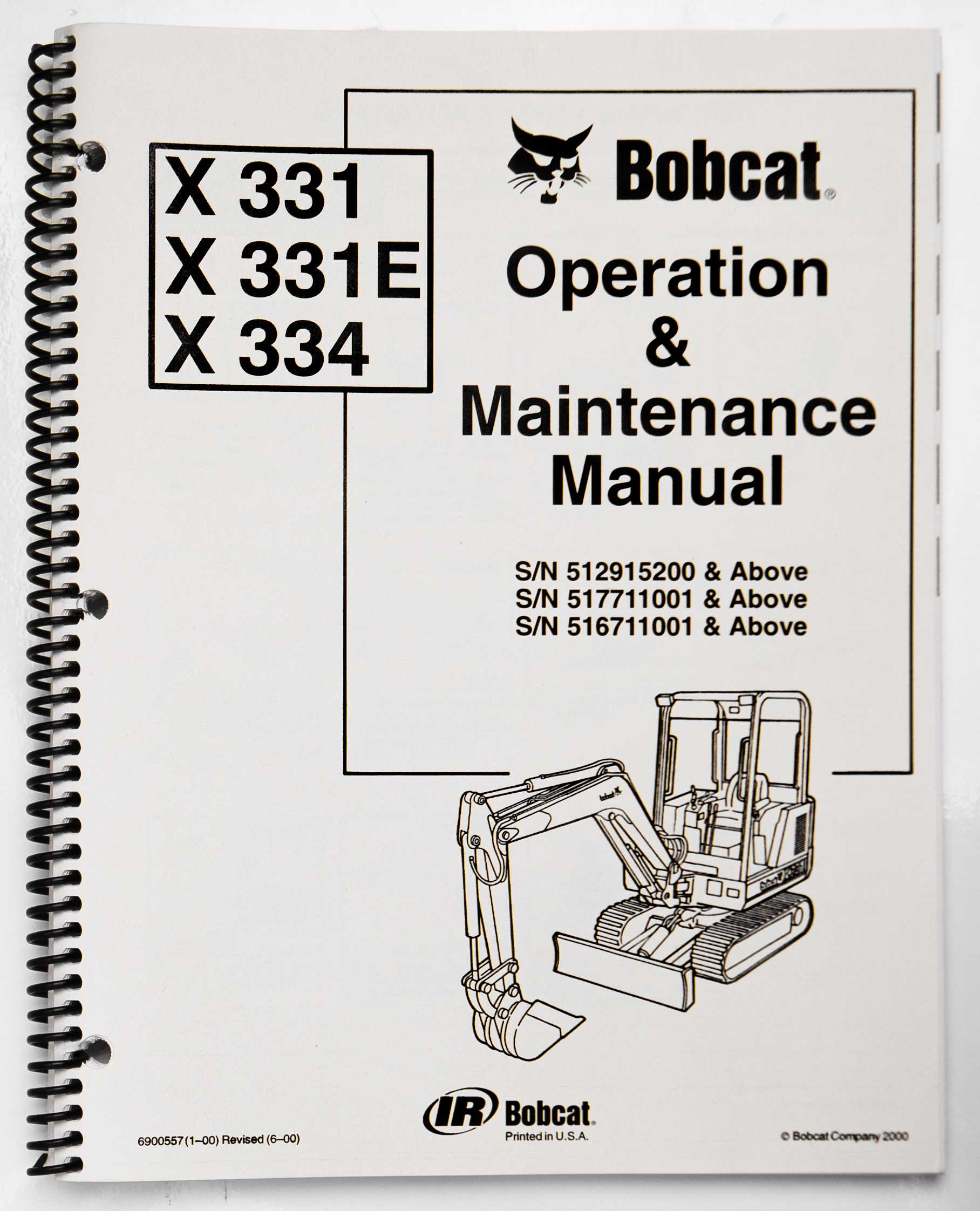 Bobcat X331, X331E, X334 Operation & Maintenance Manual (1-00) Revised (6-00) 2000 For Sale