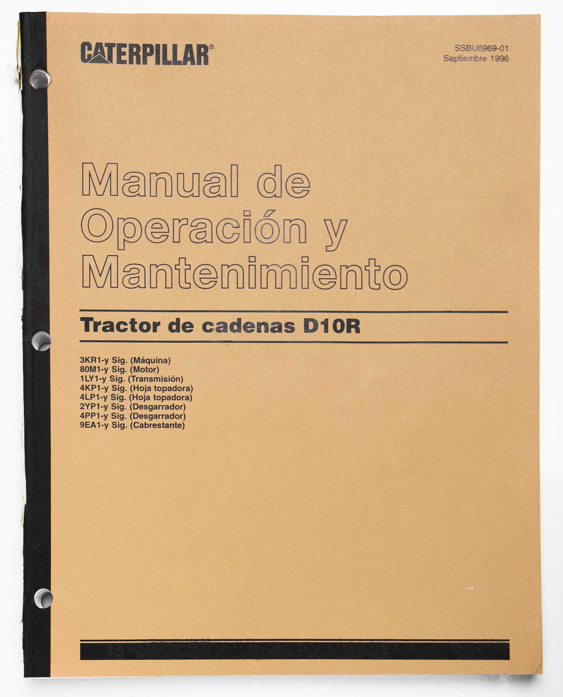 Caterpillar D10R Track-Type Tractor Operation and Maintenance Manual SSBU6969-01 September 1996 Spanish For Sale