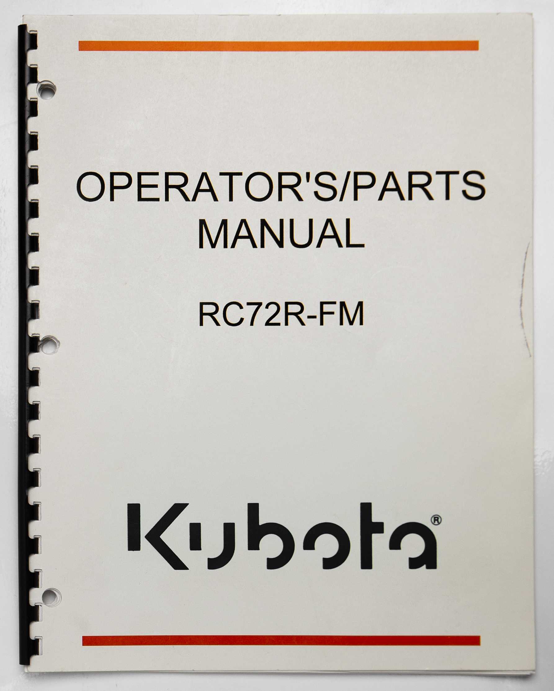 Kubota RC72R-FM Front Mounted Rear Discharge Mower Operator's/Parts Manual 7000070398 For Sale