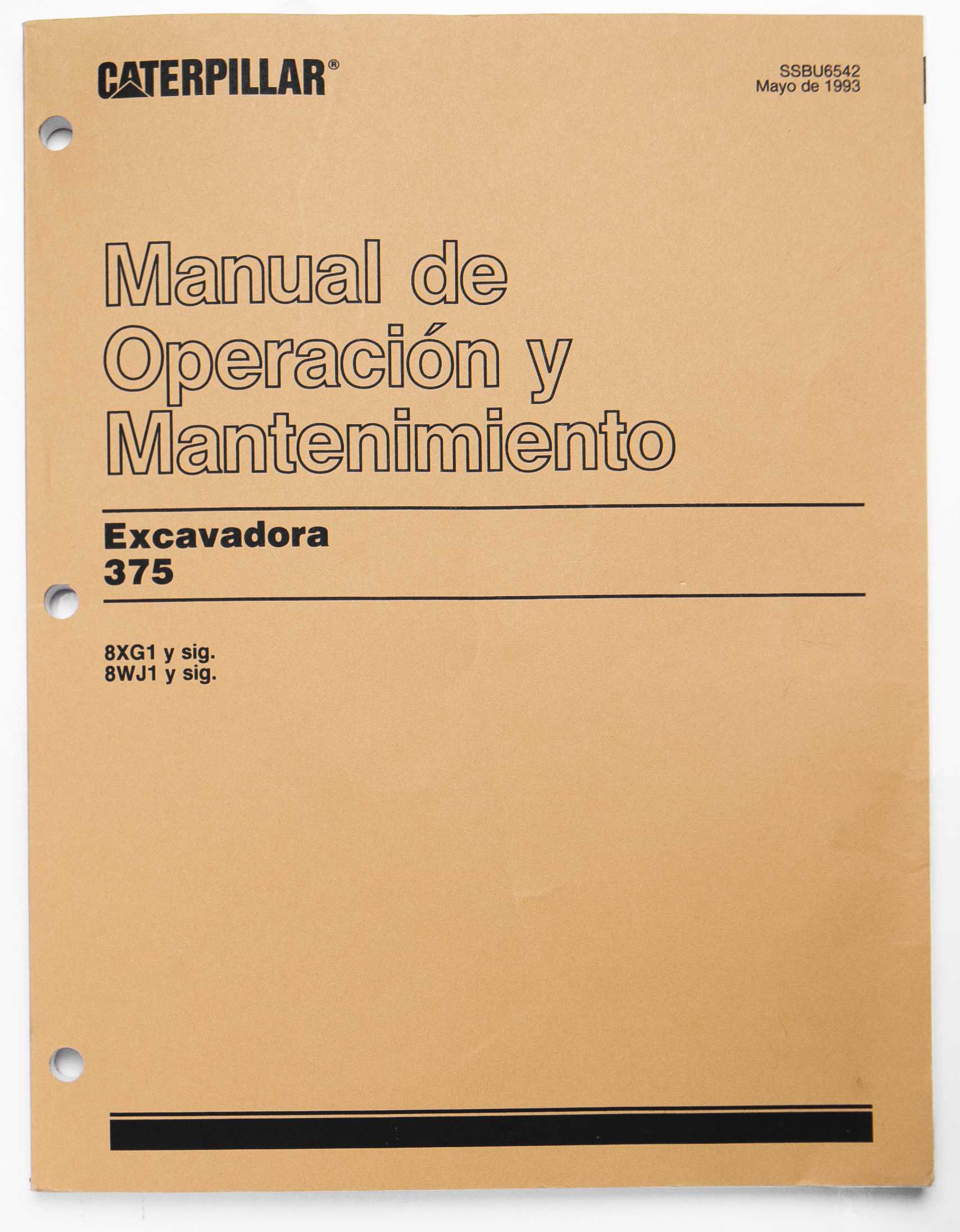 Caterpillar 375 Excavator Operation and Maintenance Manual SSBU6542 May 1993 Spanish For Sale
