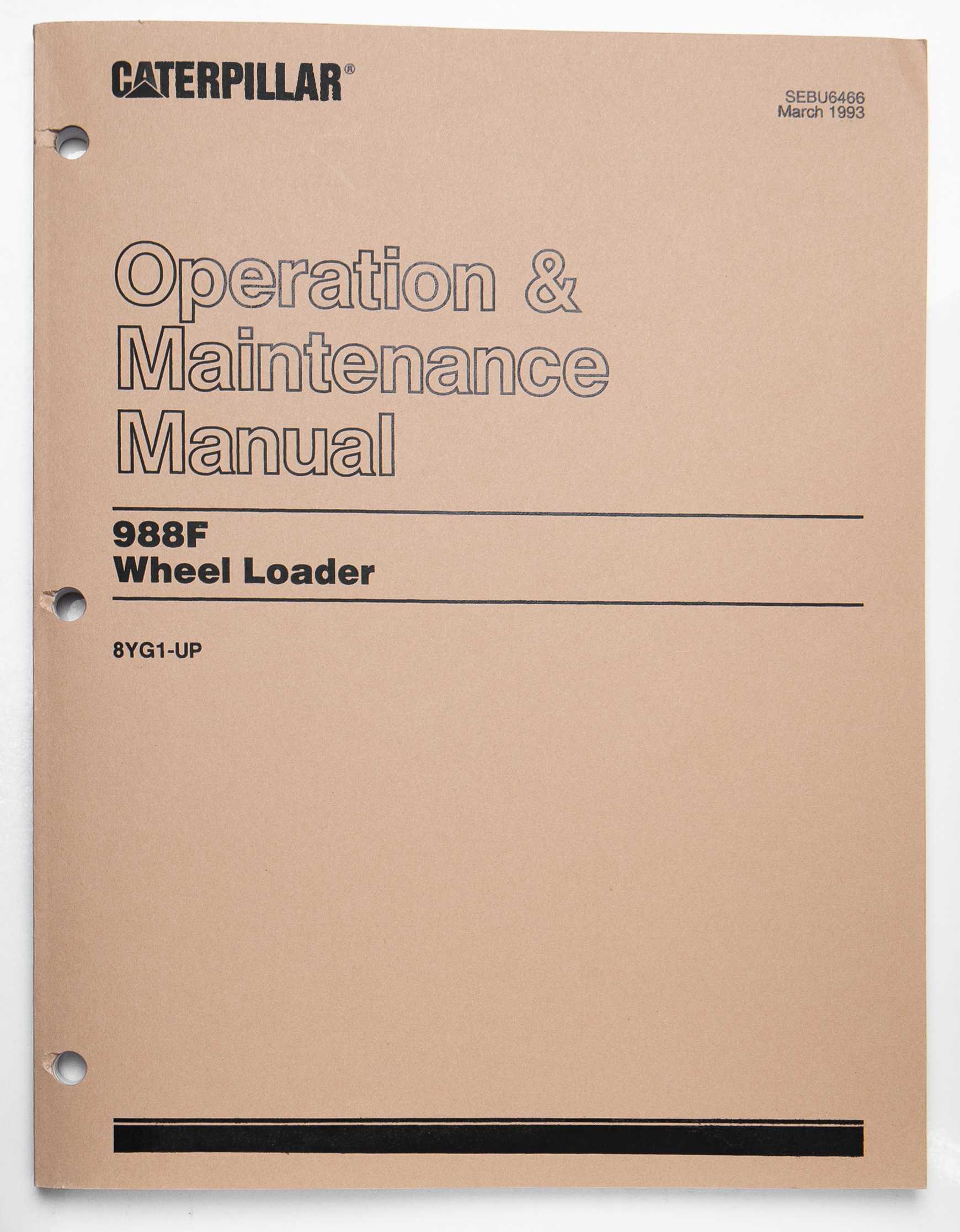 Caterpillar 988F Wheel Loader Operation & Maintenance Manual SEBU6466 March 1993 For Sale