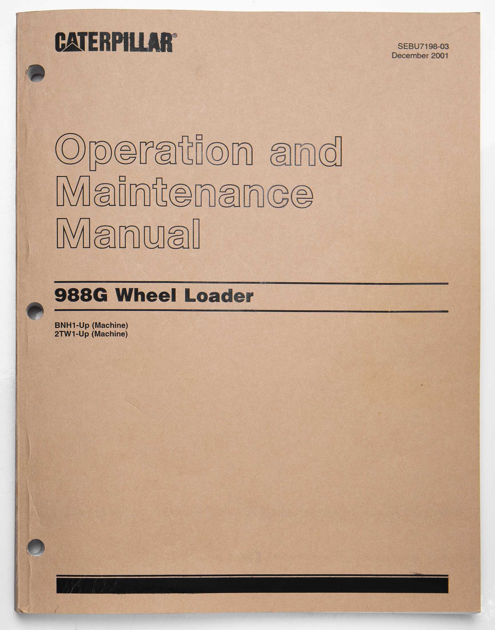 Caterpillar 988G Wheel Loader Operation & Maintenance Manual SEBU7198-03 December 2001 For Sale