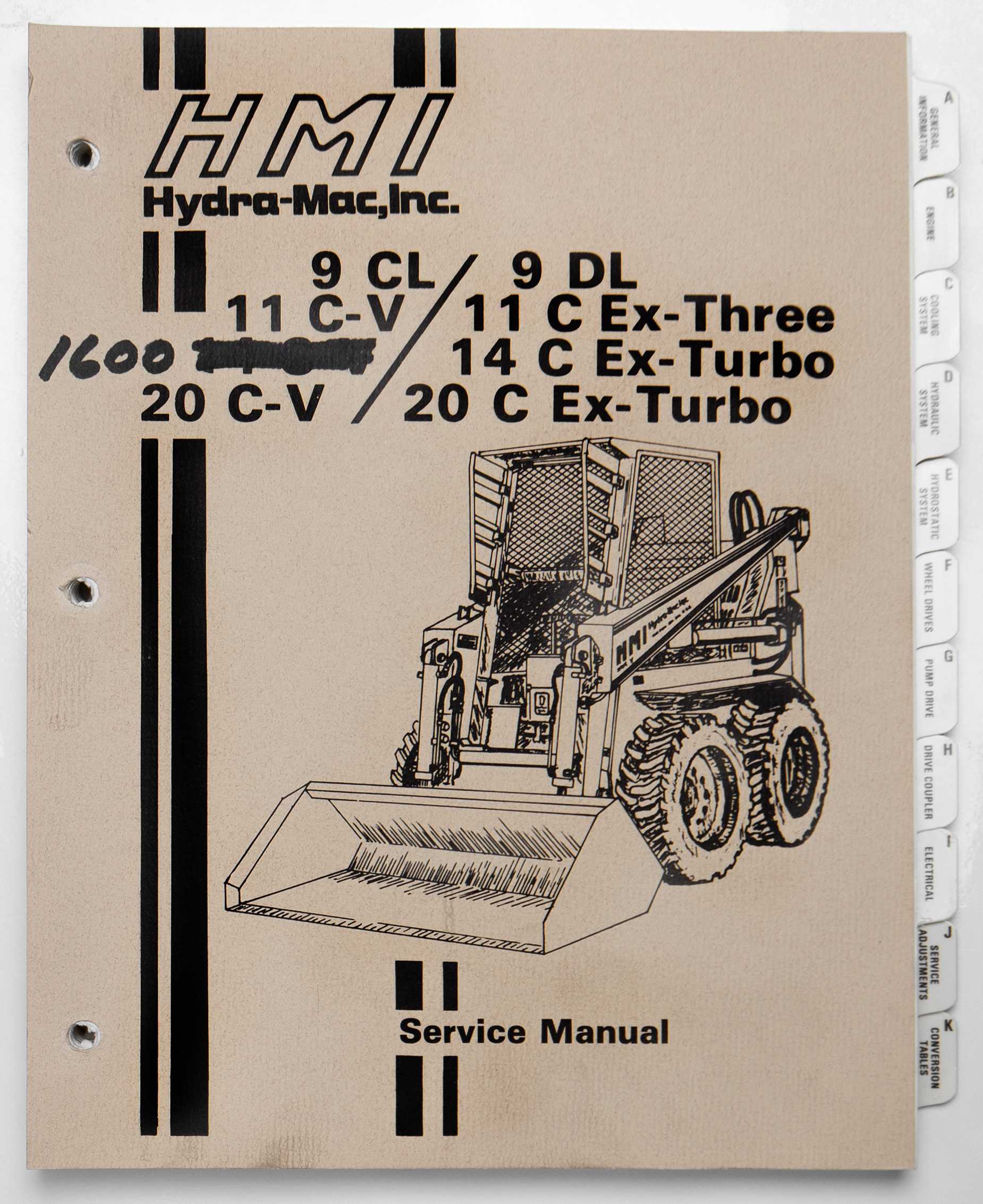 Hydra-Mac Inc (HMI) 9 CL/9 DL, 11C-V/11 E EX-Three, 1600/14C EX-Turbo, 20 C-V/20 C Ex-Turbo Service Manual For Sale