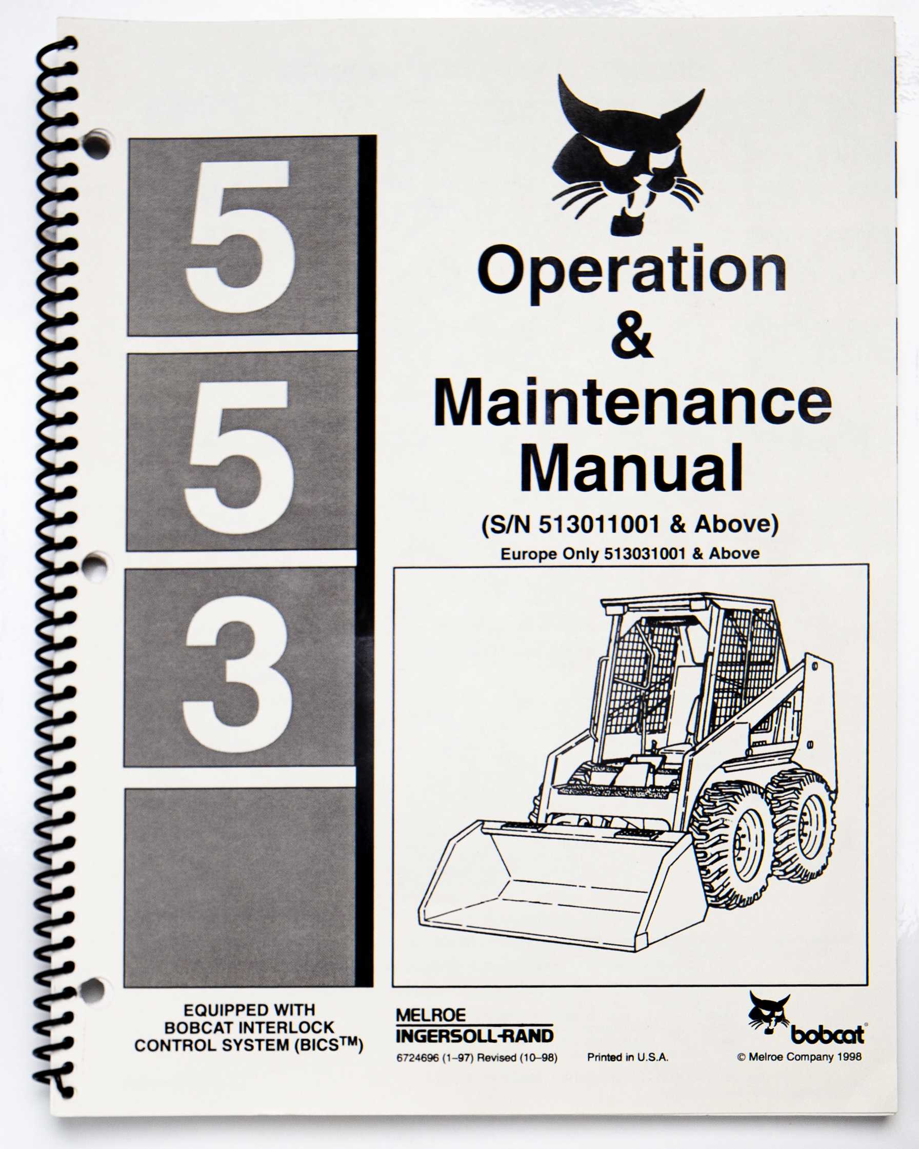 Bobcat 553 Operation & Maintenance Manual 6724696 October 1998 For Sale