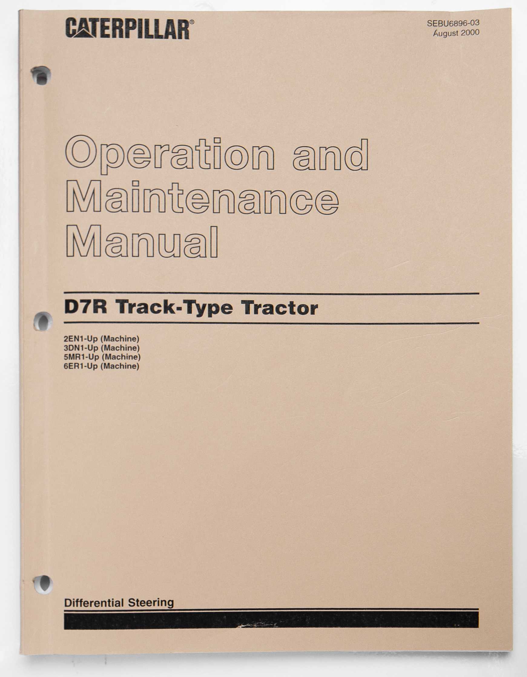 Caterpillar D7R Track-Type Tractor Differential Steering Operation & Maintenance Manual SEBU6896-03 August 2000 For Sale