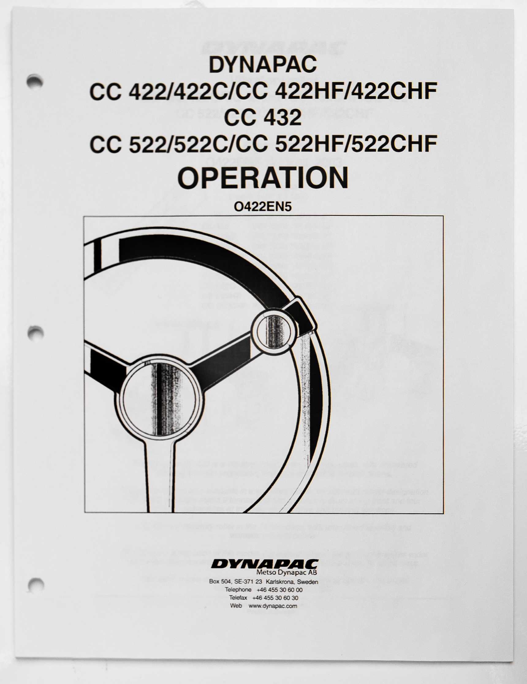Dynapac CC 422/422C/CC, 422HF/422CHF, CC432, CC 522/522C/CC, 522HF,522CHF Operation Manual  O422EN5 August 2003 For Sale
