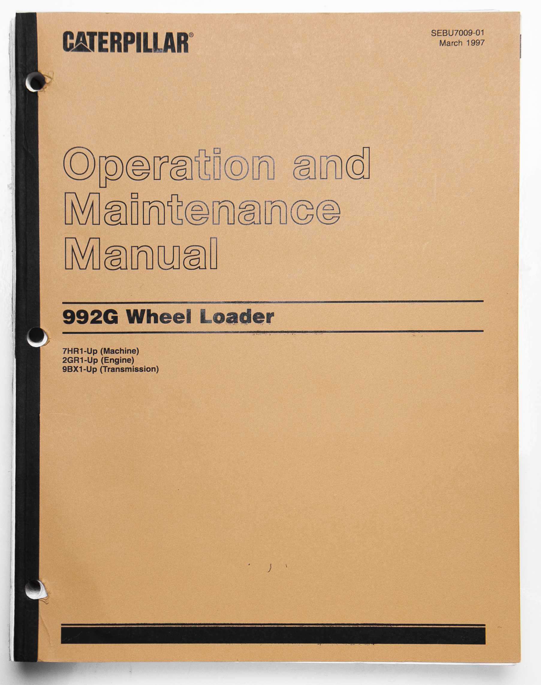 Caterpillar 992G Wheel Loader Operation & Maintenance Manual SEBU7009-01 March 1997 For Sale