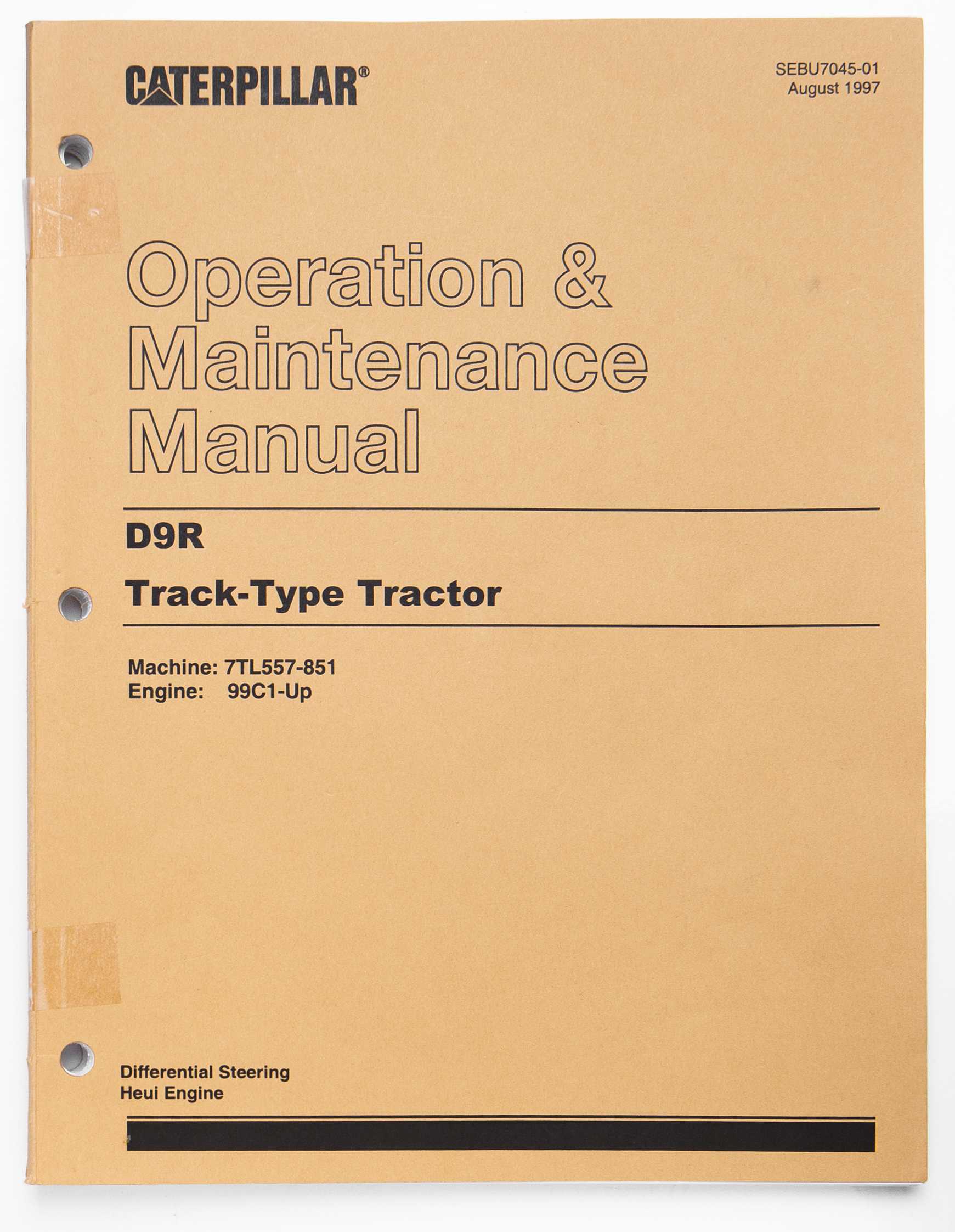 Caterpillar D9R Track-Type Tractor Operation & Maintenance Manual SEBU7045-01 August 1997 For Sale