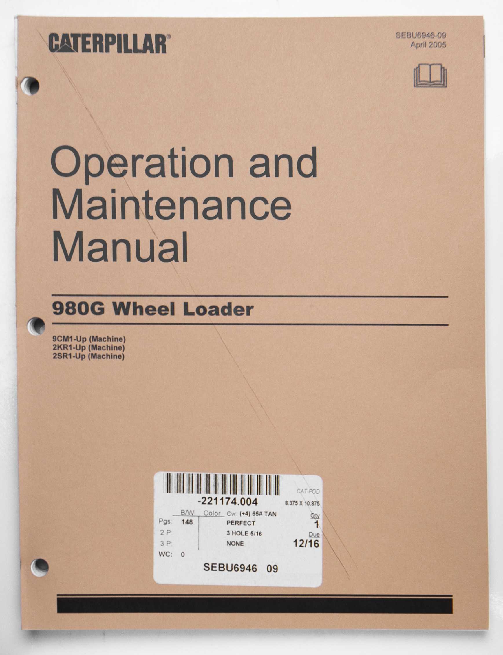 Caterpillar 980G Wheel Loader Operation & Maintenance Manual SEBU6946-09 April 2005 For Sale