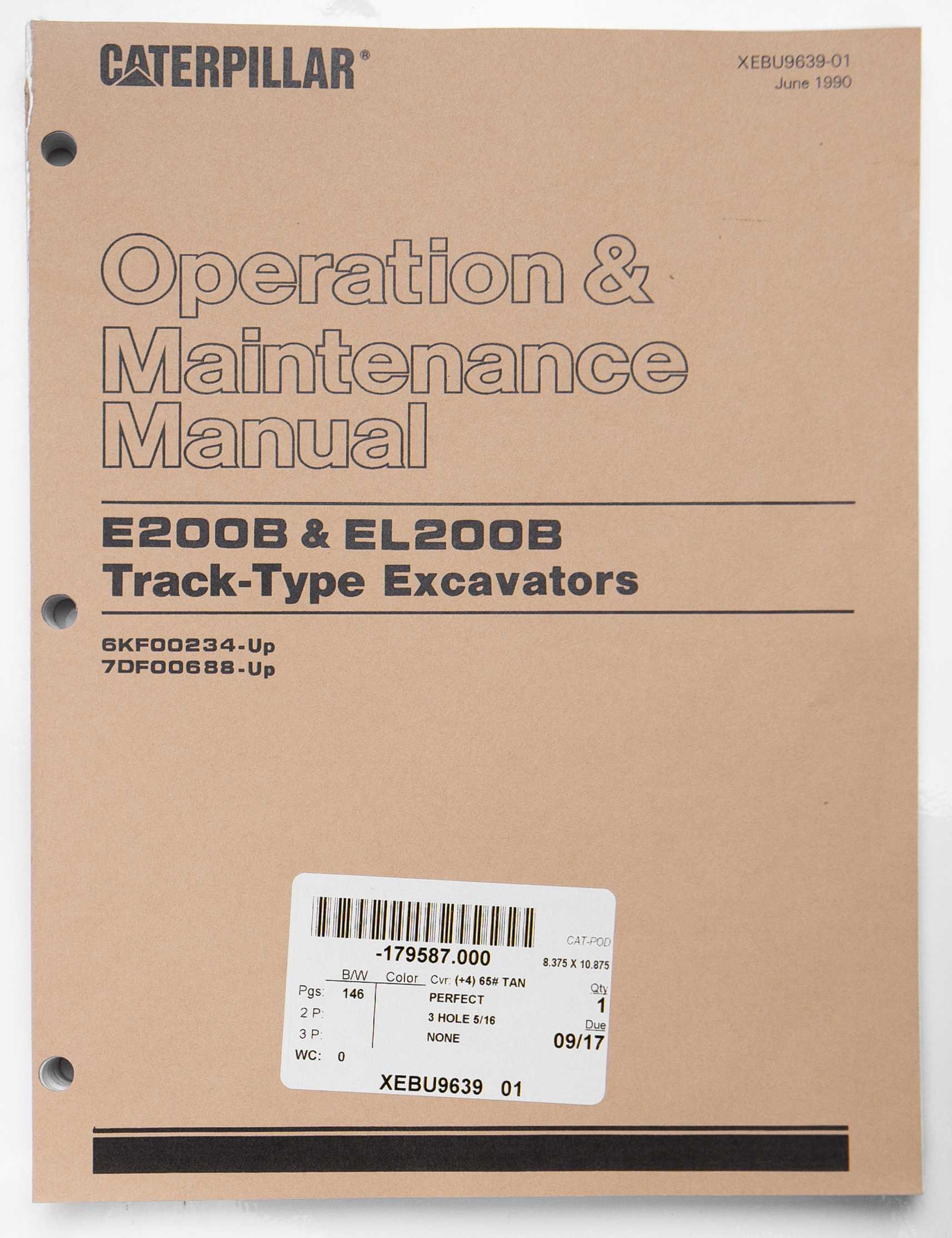 Caterpillar E200B & EL200B Track-Type Excavators Operation & Maintenance Manual  XEBU9639-01 June 1990 For Sale