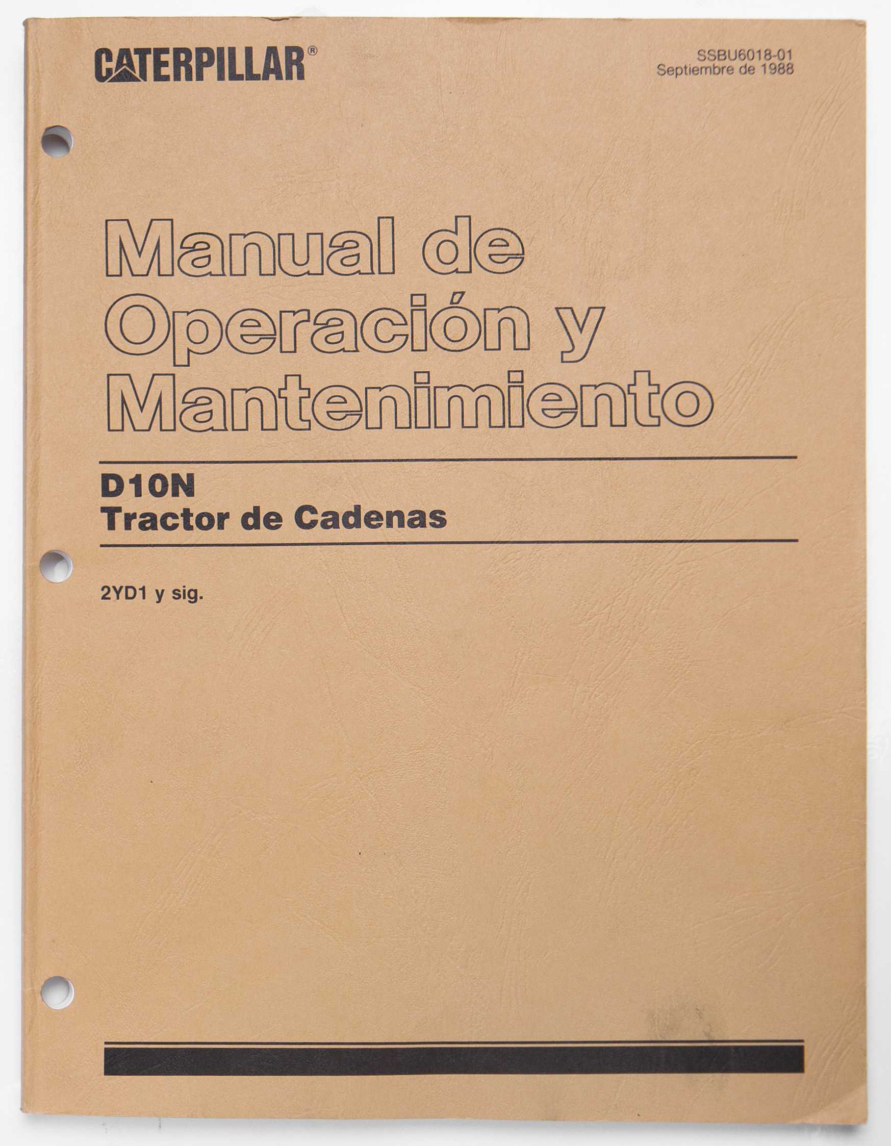 Caterpillar D10N Track-Type Tractor Operation and Maintenance Manual SSBU6018-01 September 1988 Spanish For Sale